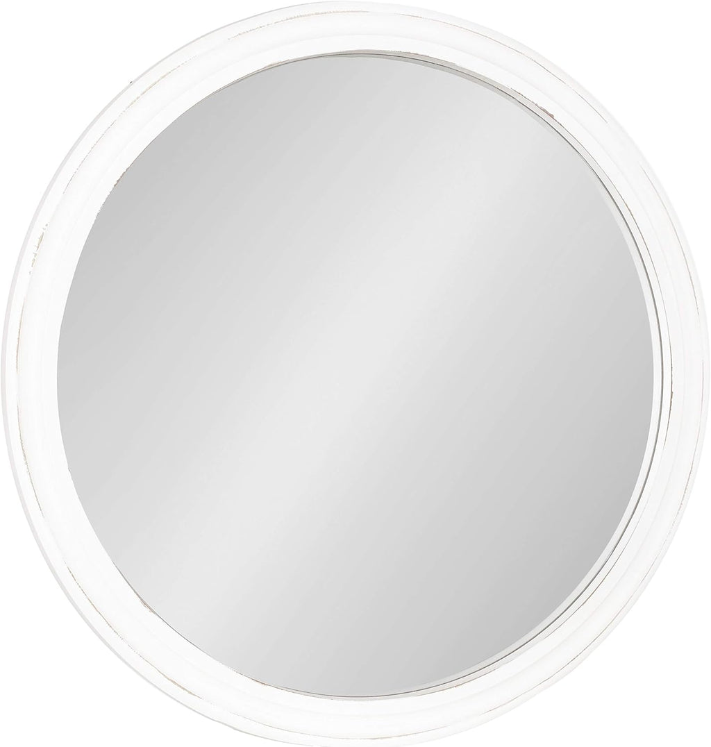 Round Farmhouse Brown Wall Mirror — 28" — White