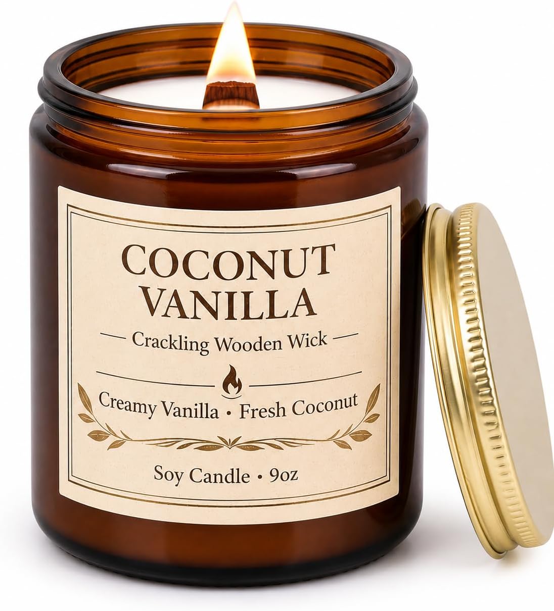 Soy Wax Orange Scented Candle — Set of 4 — 1 Pack Coconut Vanilla Candle with Wood Wick