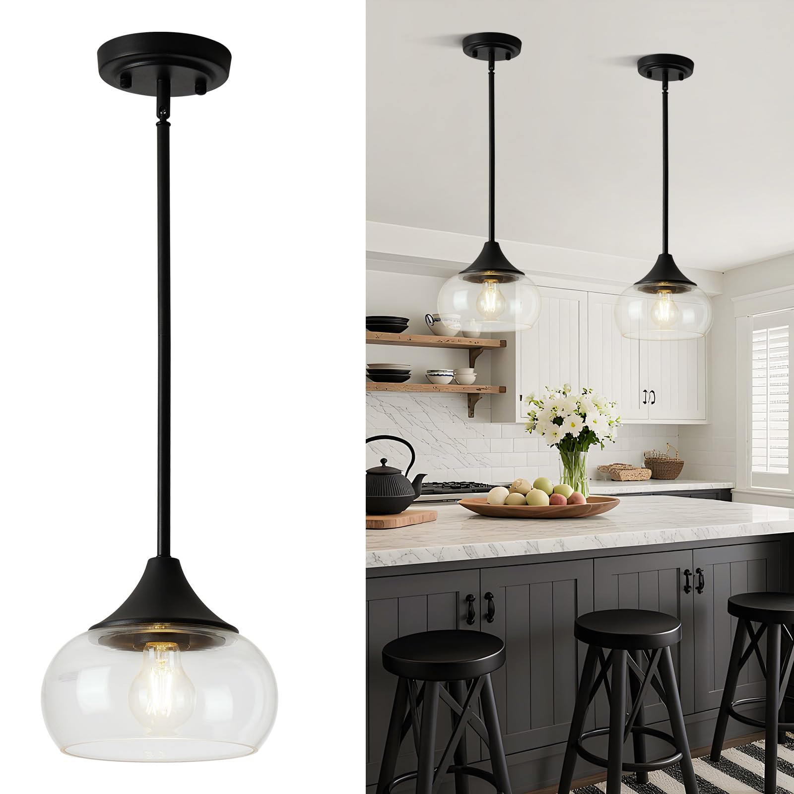 Modern Black Pendant Light — 8.5"