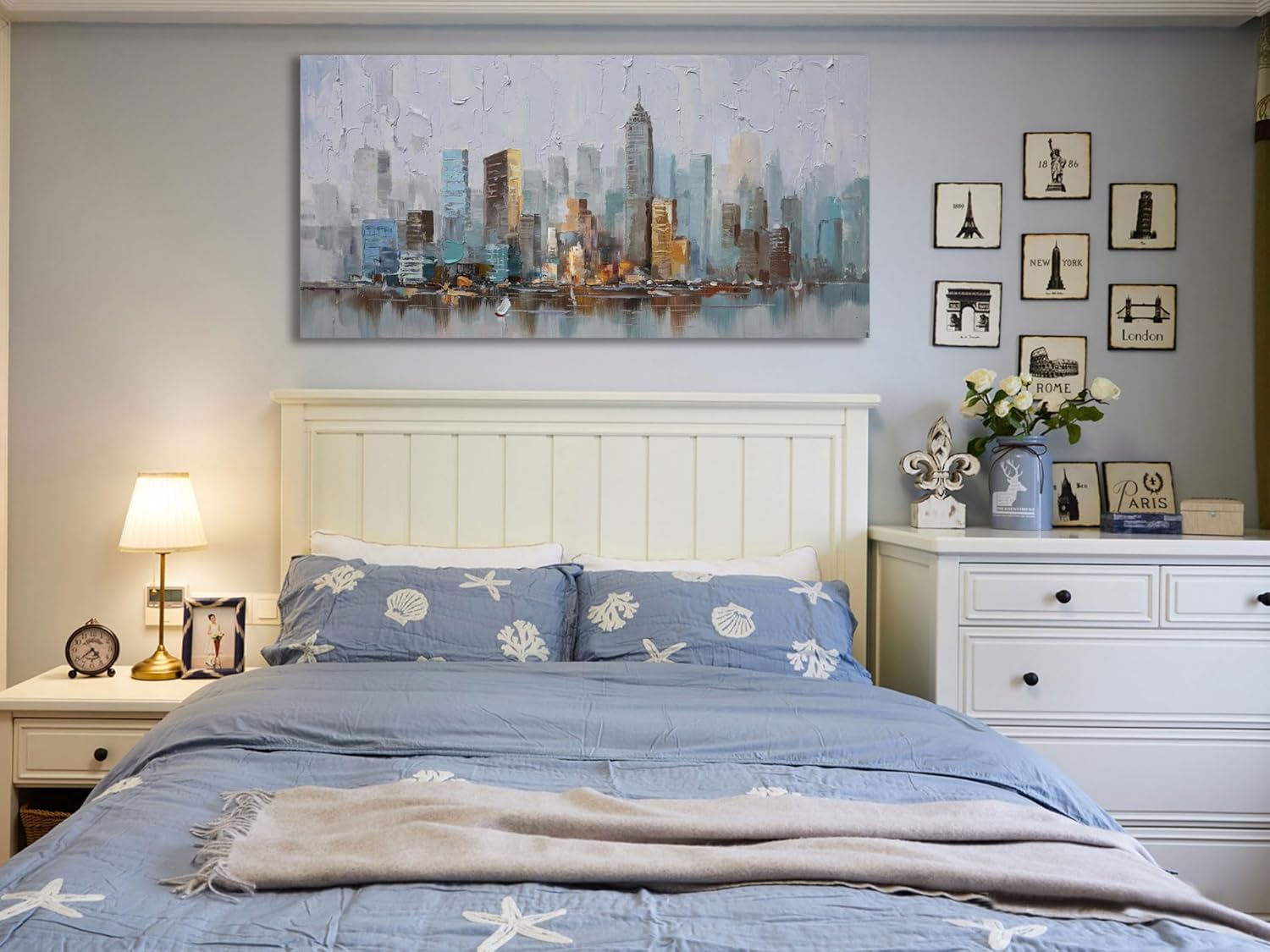 Framed Modern Blue Canvas Wall Art — 40" - View 4