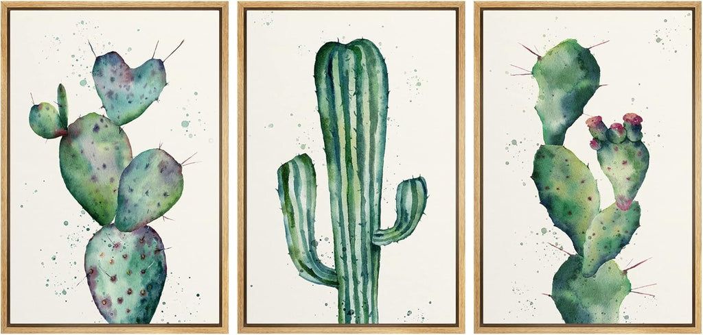 Framed Boho Green Wall Art — 24" — 24" x 36" x 3 Panels NATURAL