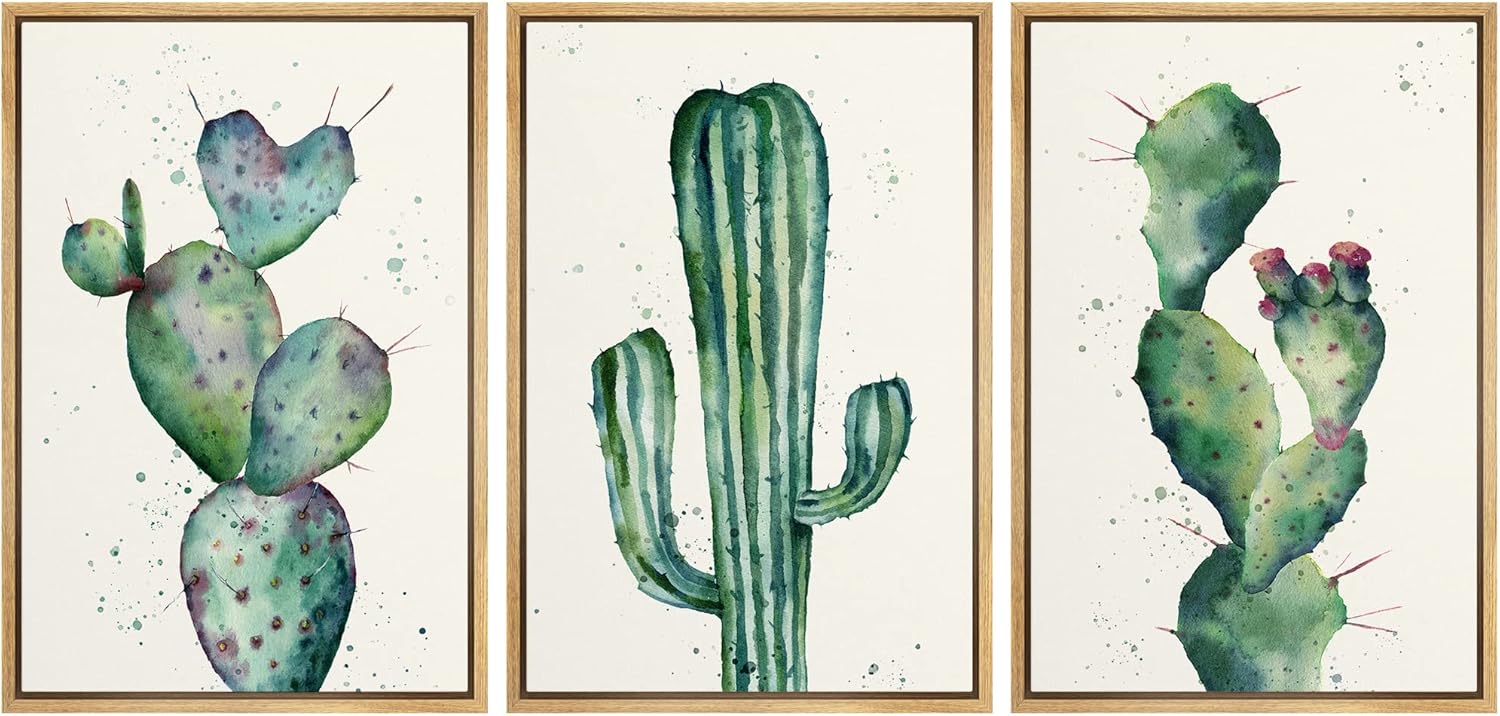 Framed Boho Green Wall Art — 24" — 24" x 36" x 3 Panels NATURAL