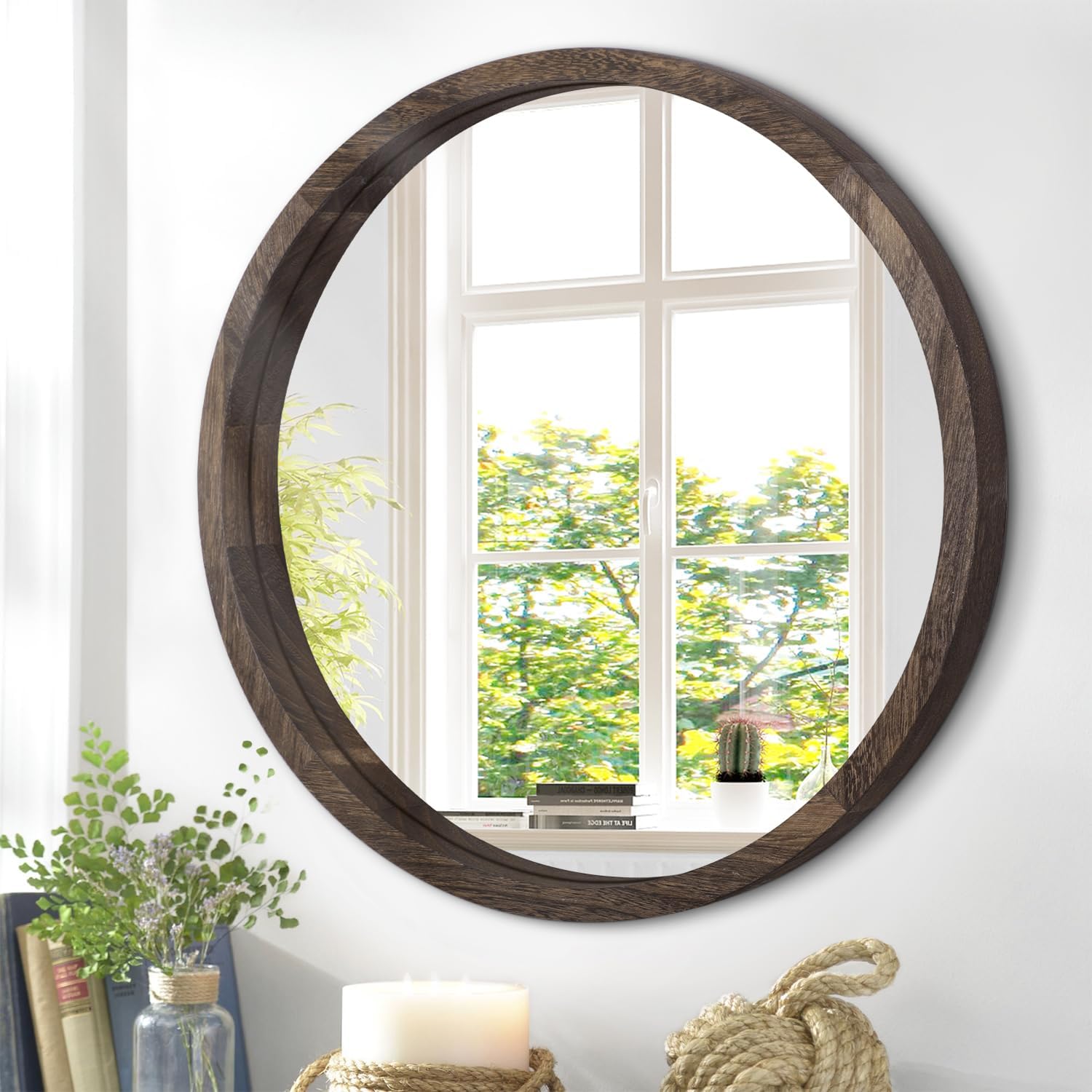 Round Farmhouse Black Wall Mirror — 24" — 16"L x 16"W