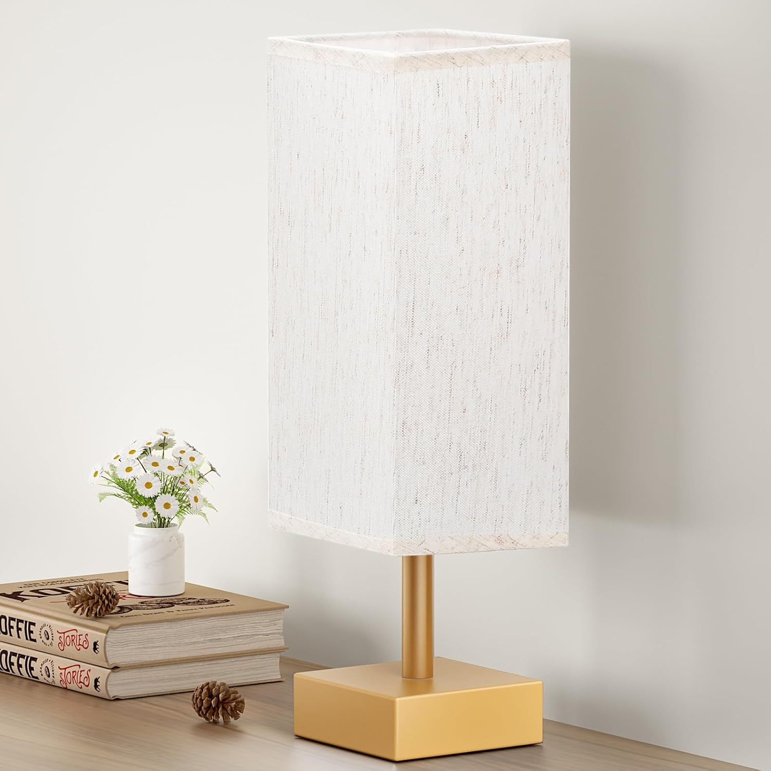Modern Beige Bedside Lamp — Cream & Gold