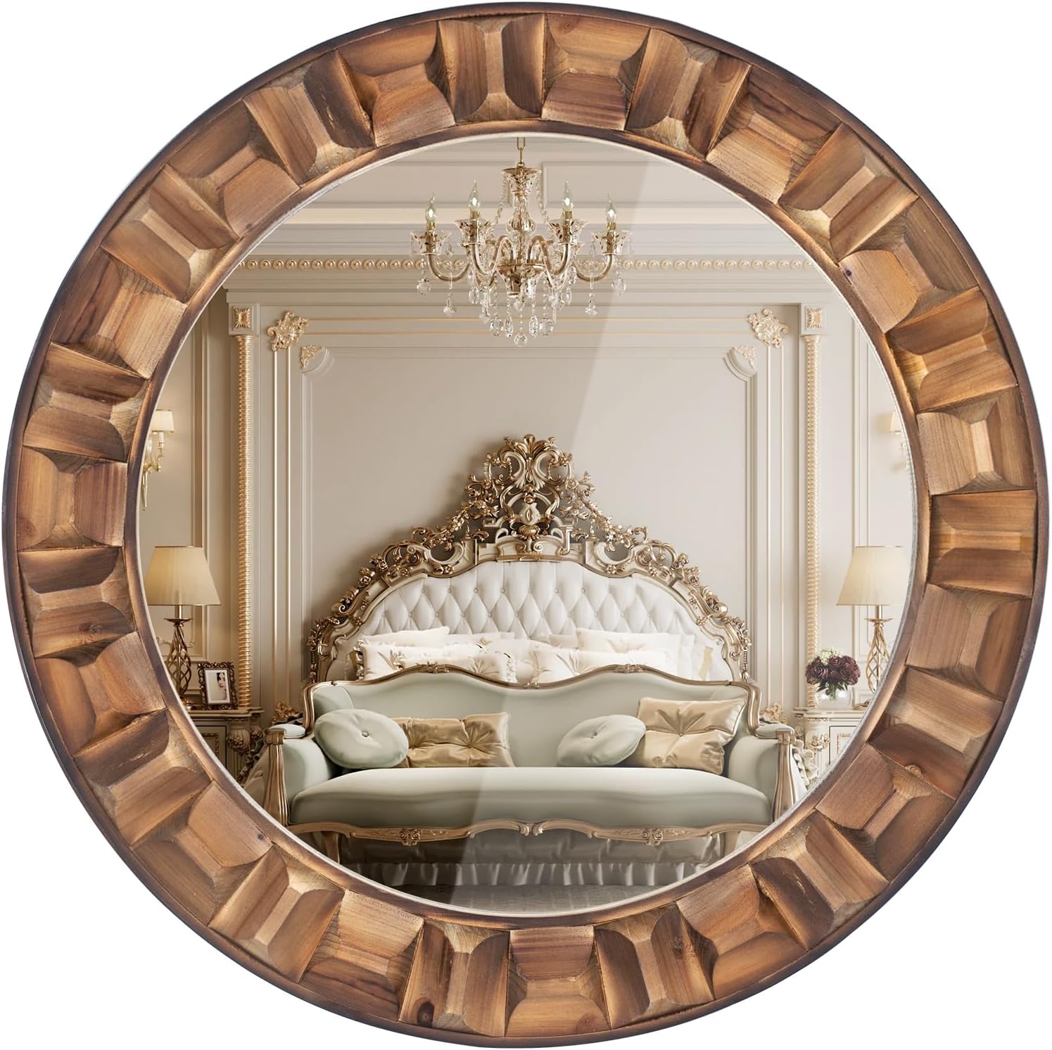 Round Beige Wall Mirror — 30" — A1 - Round - 36x36 in