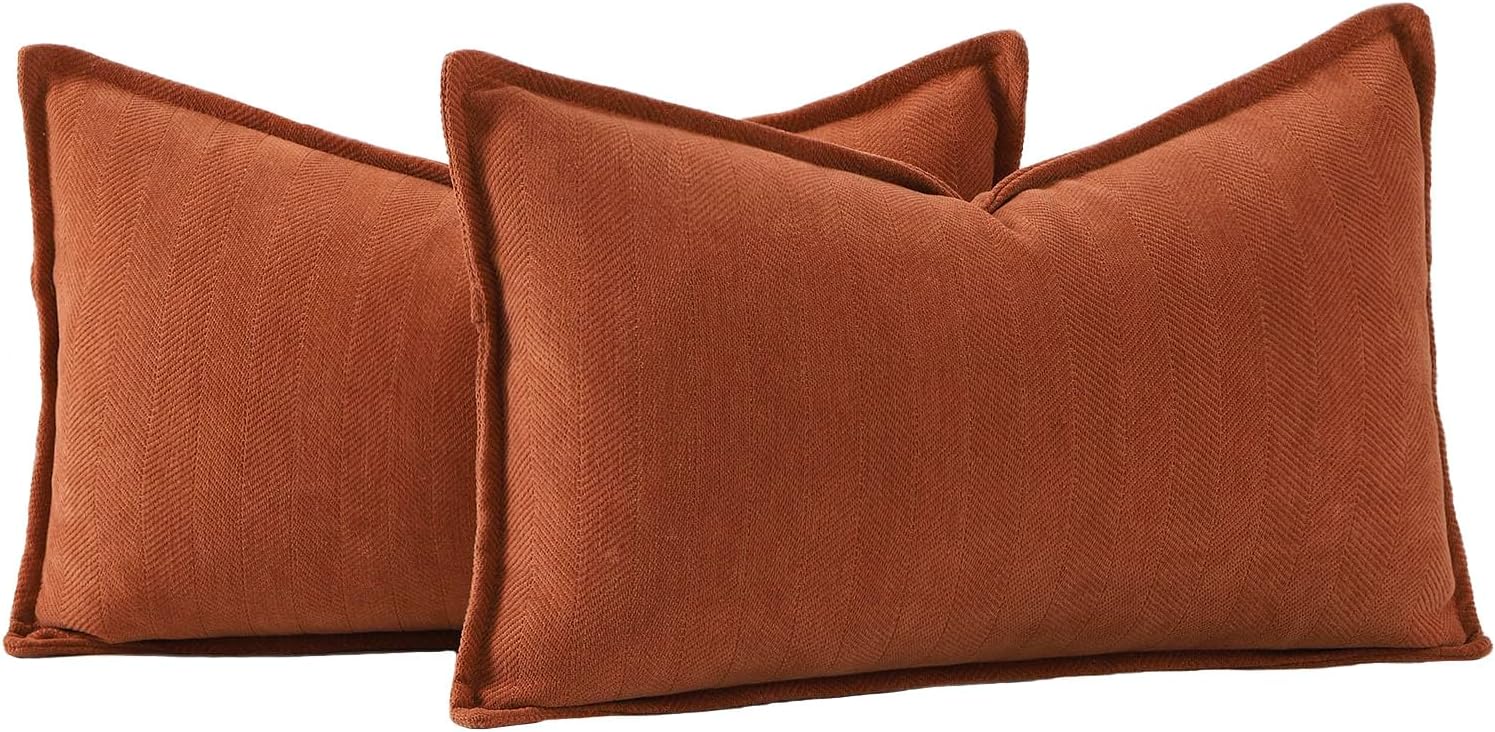 Chenille Boho Beige Throw Pillow Cover — 20" — Rust