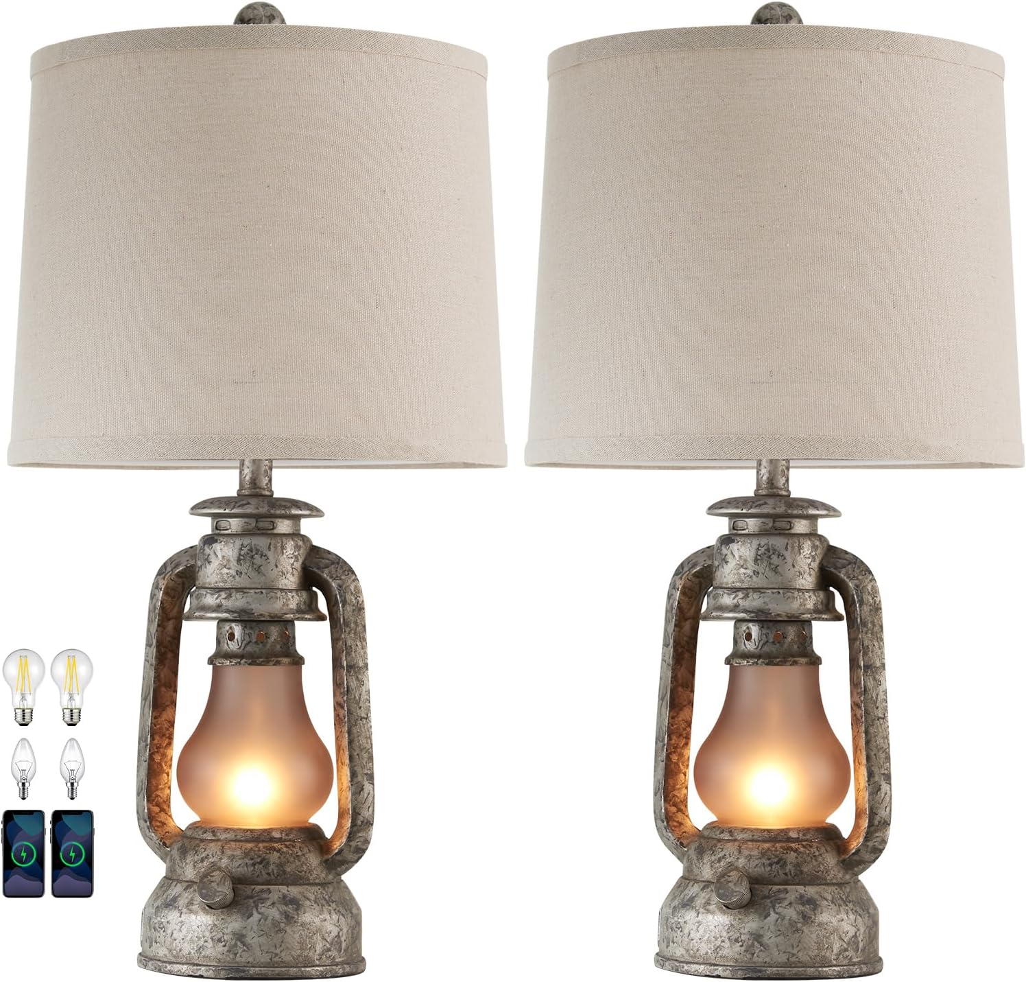 USB Charging Farmhouse Gold Desk Lamp — 22" — Iron Gray - 22'' Lantern Lamps