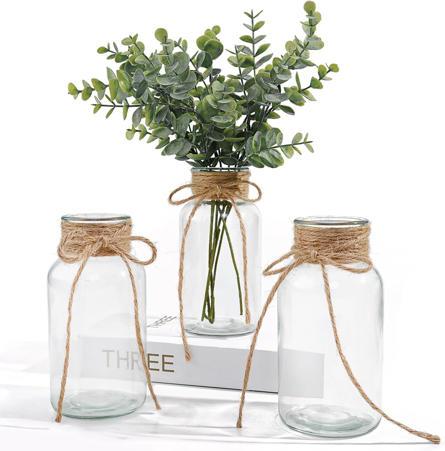 Vintage Farmhouse Grey Vase — Set of 3 — Clear