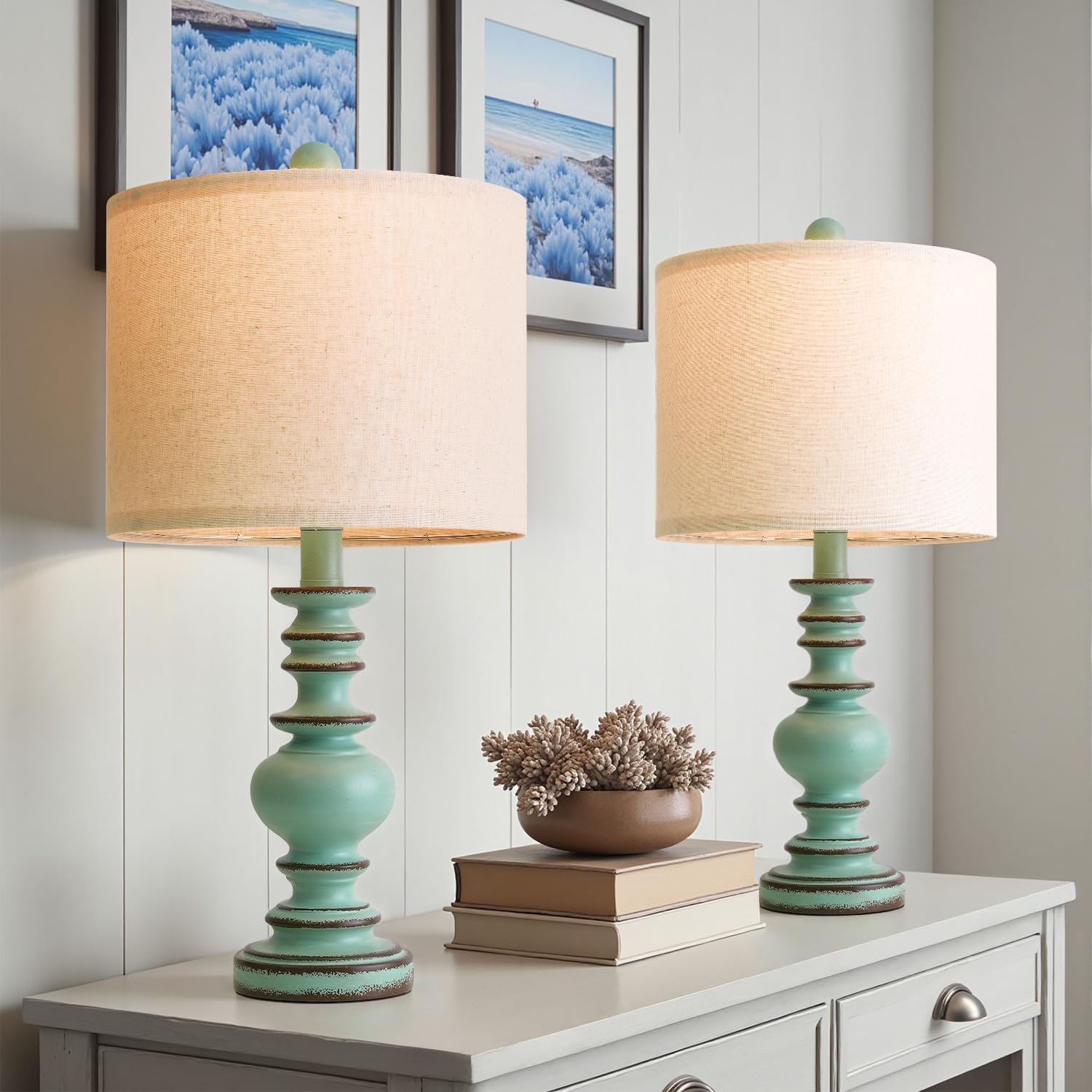 Linen Farmhouse Black Desk Lamp — 20.5" — Distressed Teal