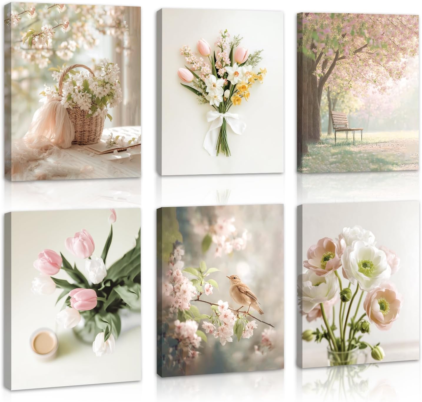 Framed Beige Canvas Wall Art — 16" — Spring Flower Canvas Wall Art
