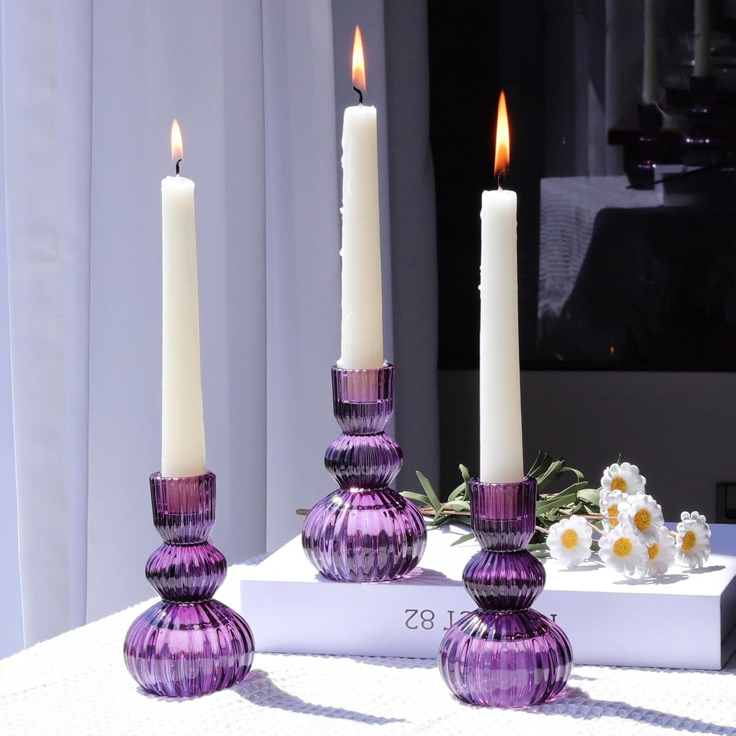 Vintage Boho Green Candle — 4.3" — Purple
