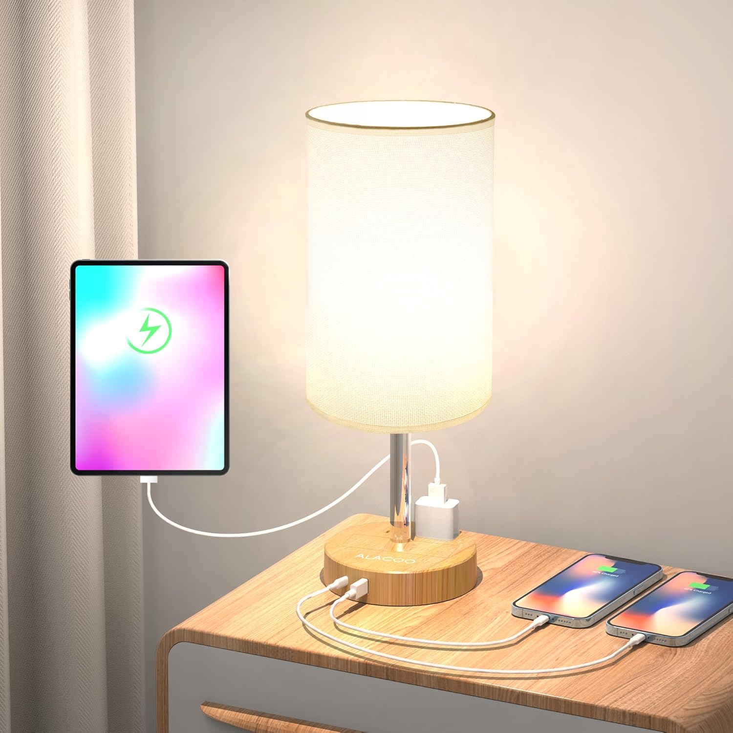 Dimmable Black Table Lamp — Wood-White