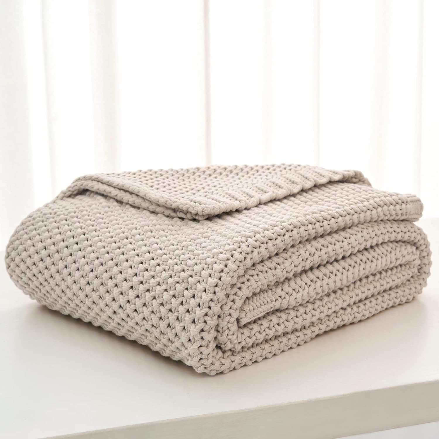 Knit Farmhouse Beige Throw Pillow — 51" - View 4