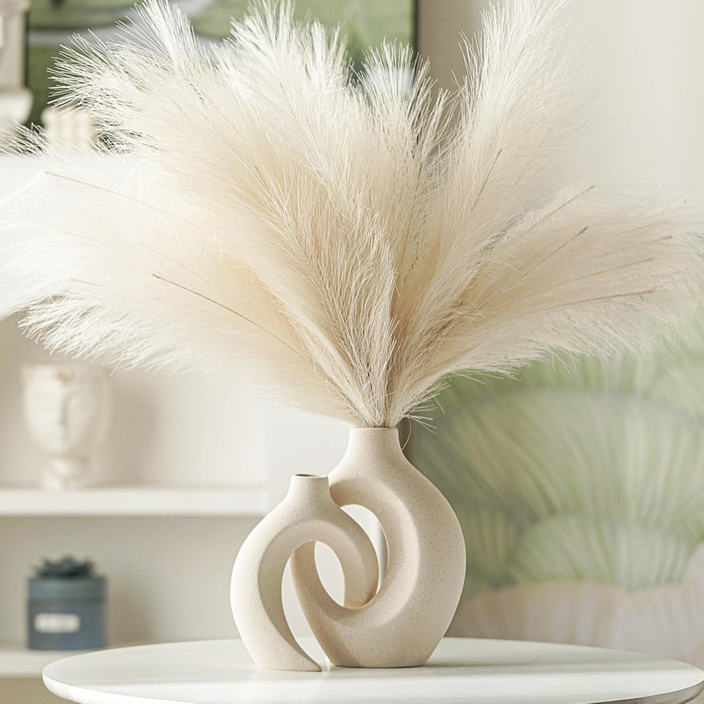 Round Boho Beige Vase Set — Set of 2 - View 8