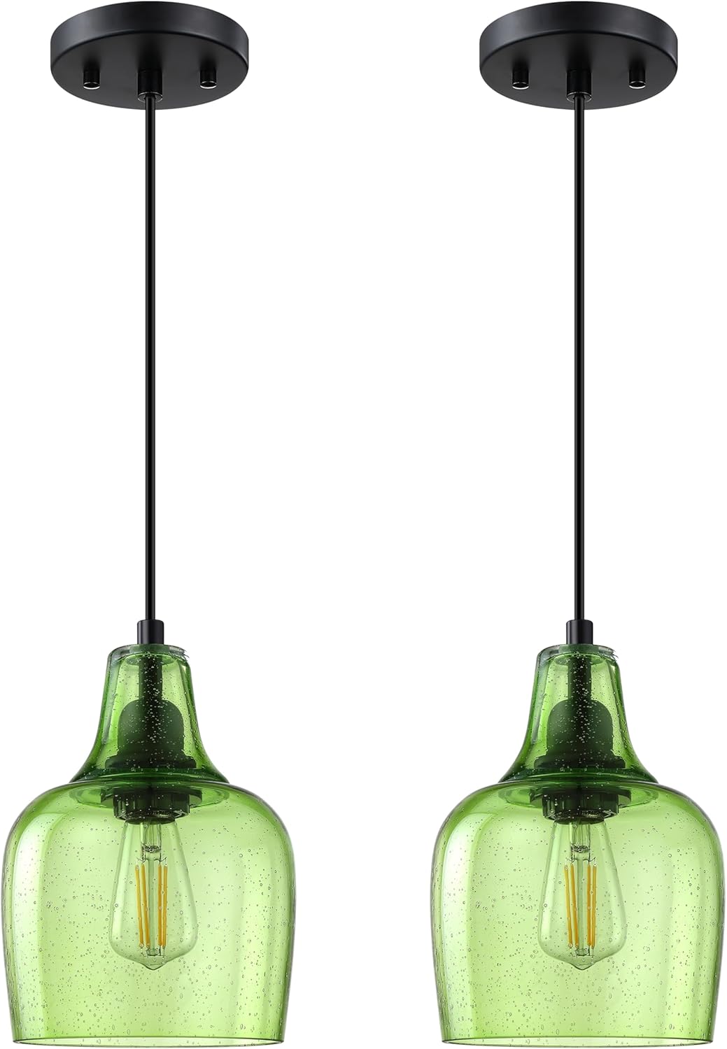 Farmhouse Black Ceiling Light — 1-Light — Dark Green Glass Black 2 Pack