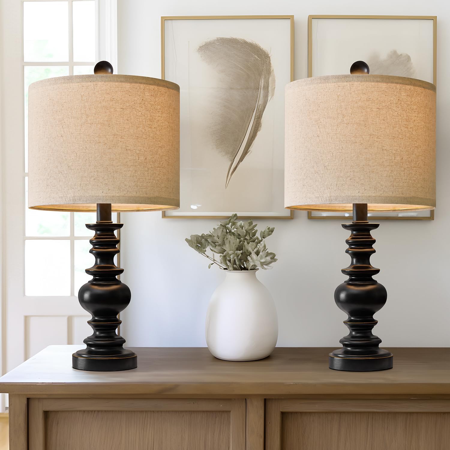 Linen Farmhouse Black Desk Lamp — 20.5" — Black