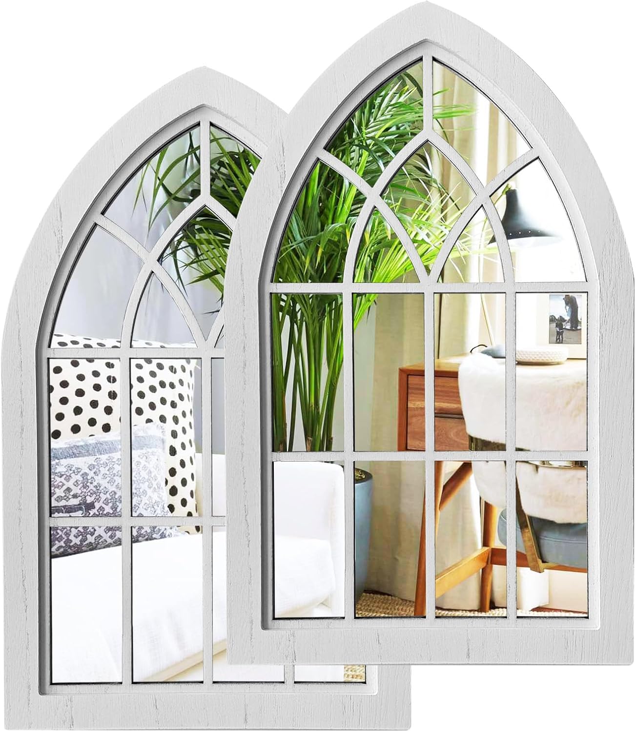 Framed Farmhouse Black Wall Mirror — Arch White Set Style 2