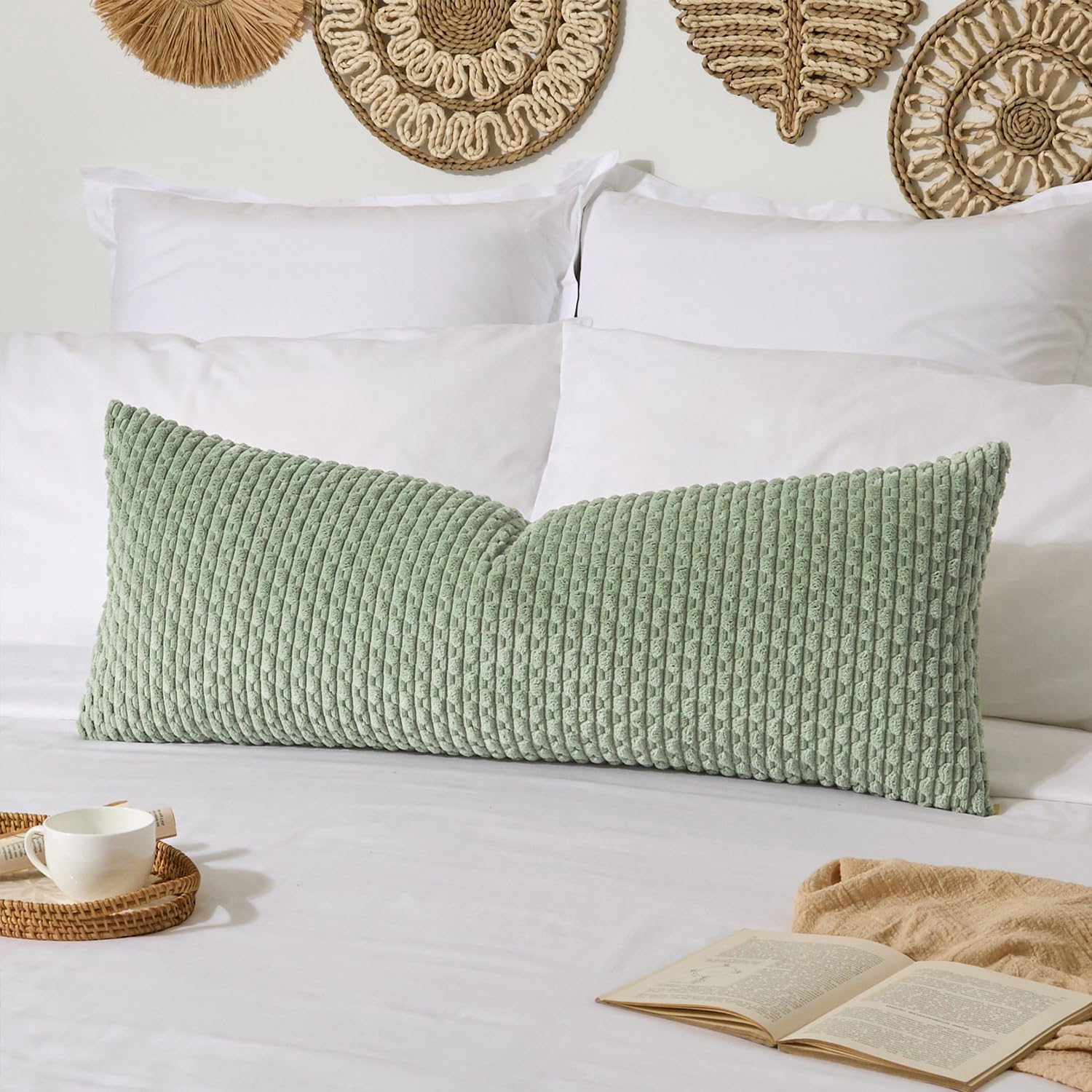 Lumbar Boho Beige Throw Pillow Cover — 36" — 54" x 20" (Pack of 1)