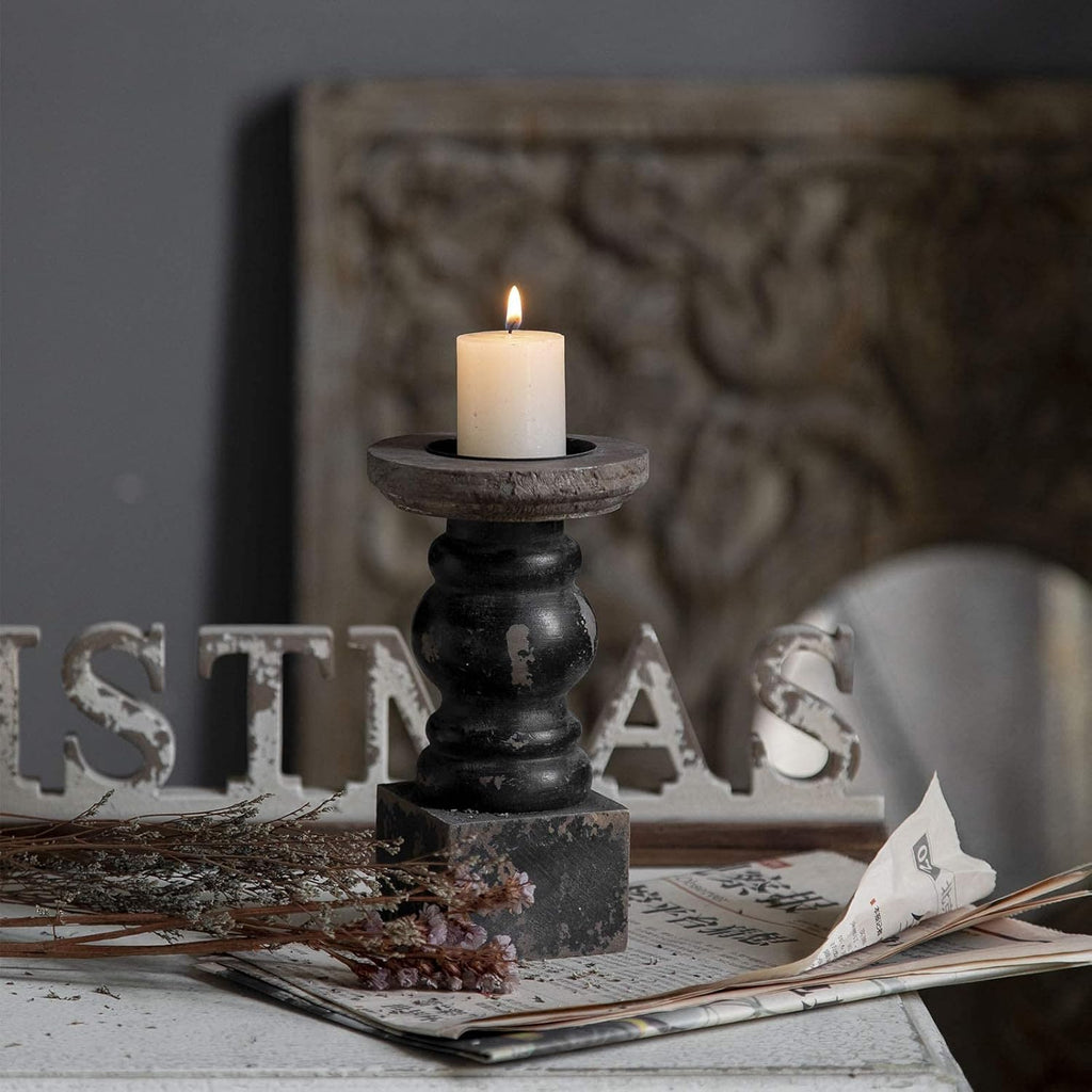Farmhouse Wood Pillar Candle — 3.9" - View 3
