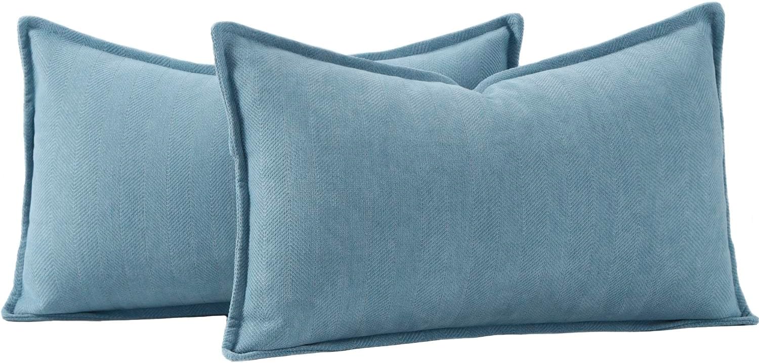 Chenille Boho Beige Throw Pillow Cover — 20" — Blue