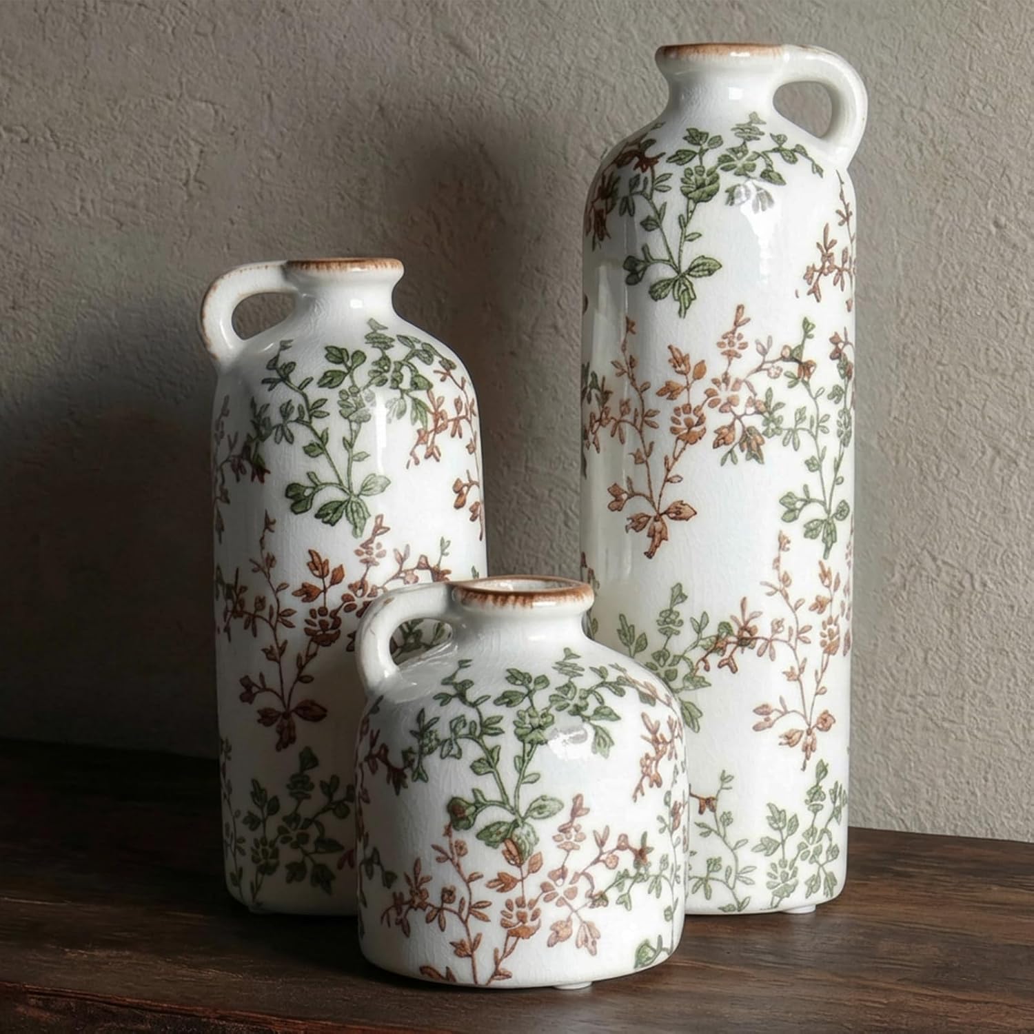 Vintage Farmhouse Black Flower Vase — Green & Brown02