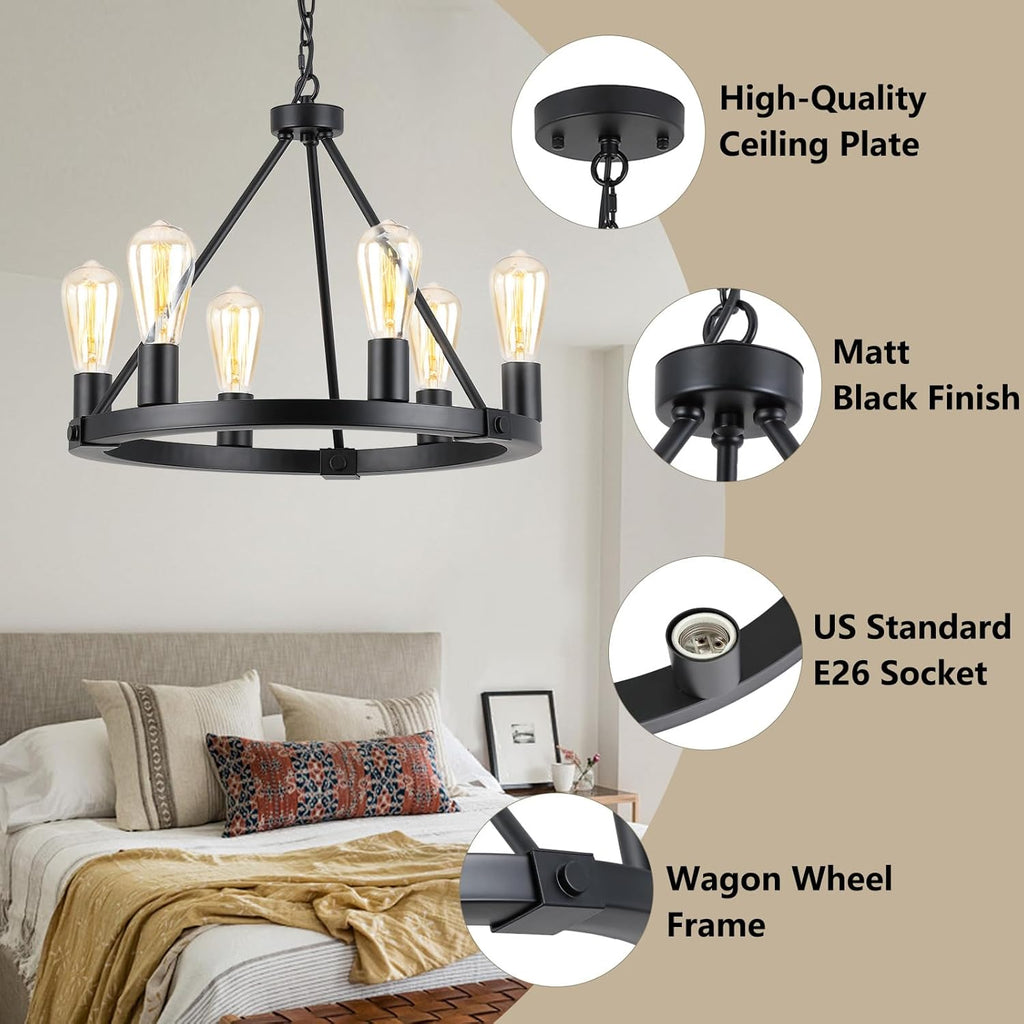 Farmhouse Black Chandelier — 6-Light - View 4
