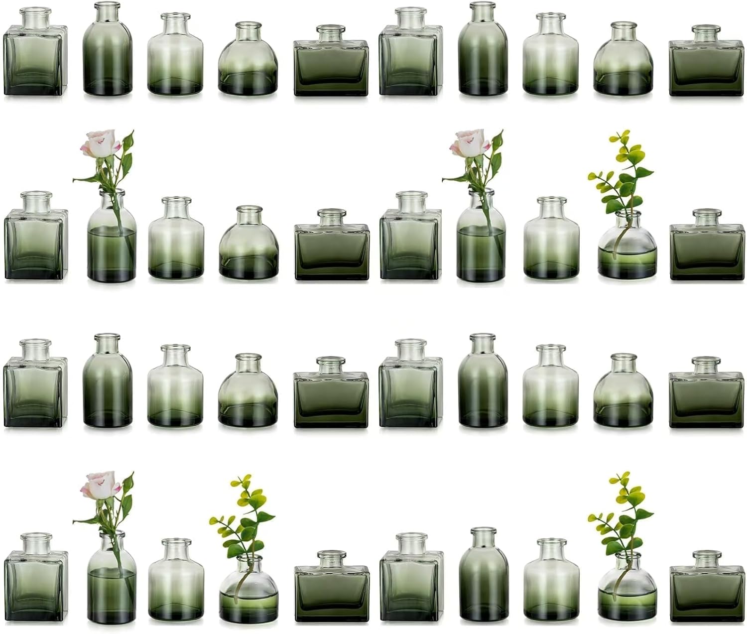 Gold Flower Vase — Set of 10 — Green