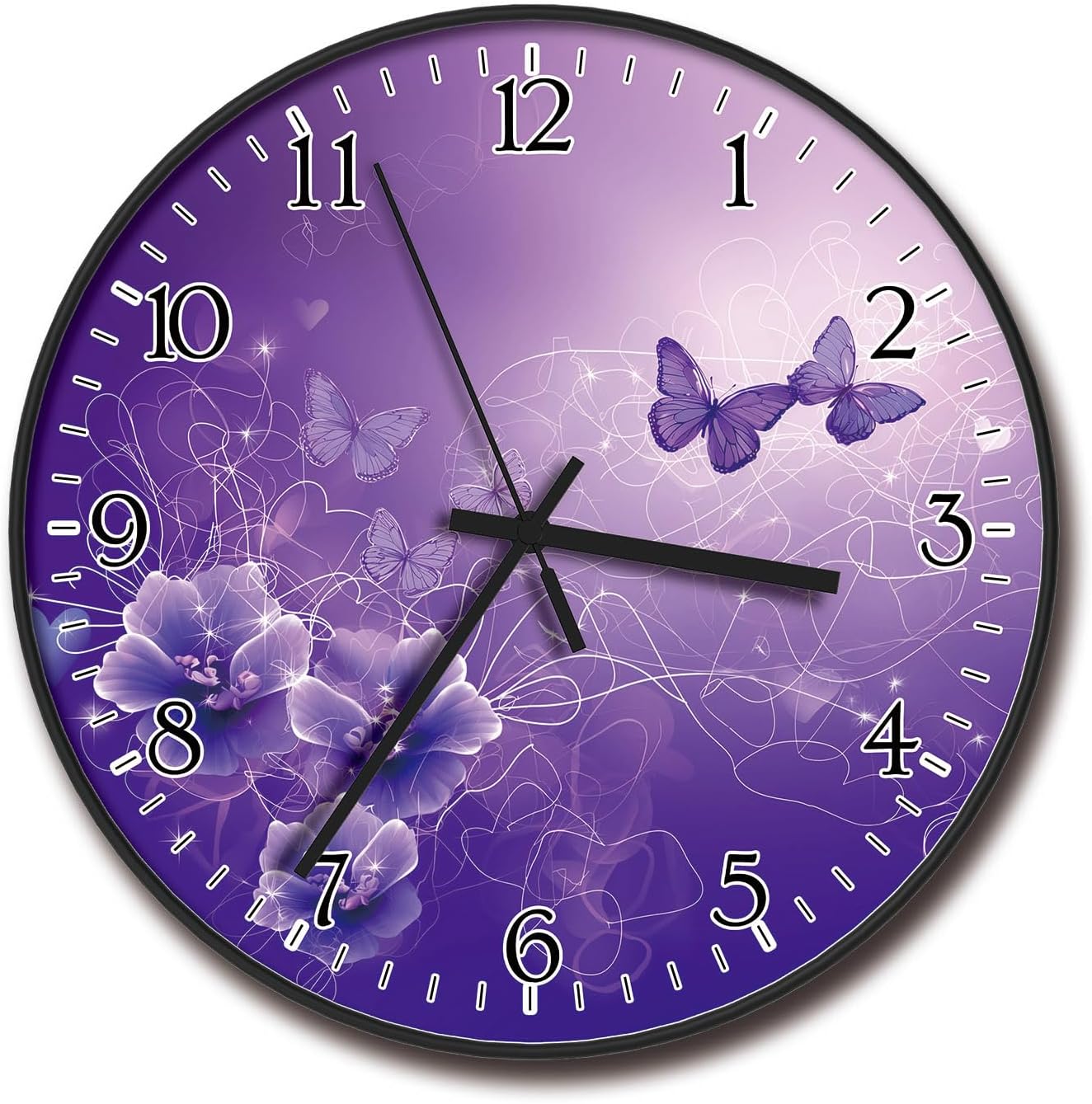 Battery Operated Purple Wall Clock — 8" — 2409-purple Butterfly