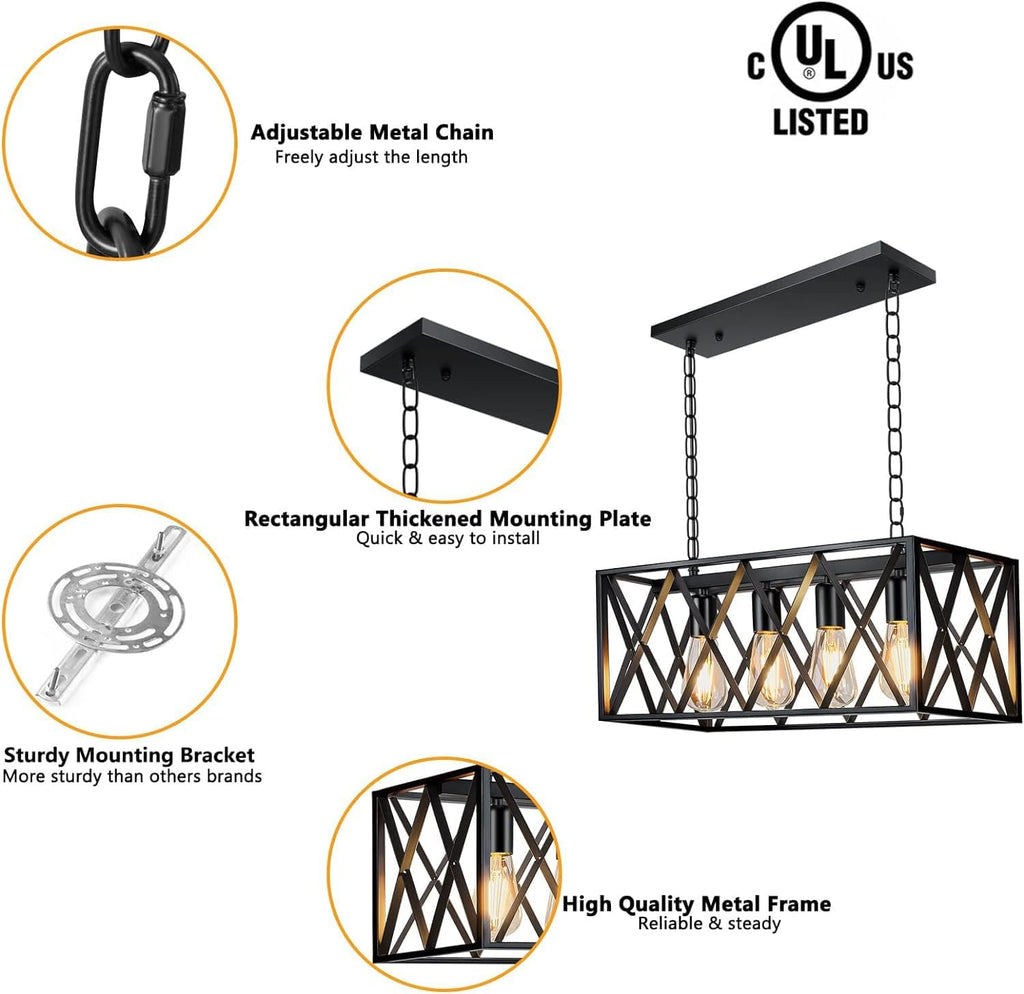 Rectangular Farmhouse Metal Pendant Light — 4-Light - View 2