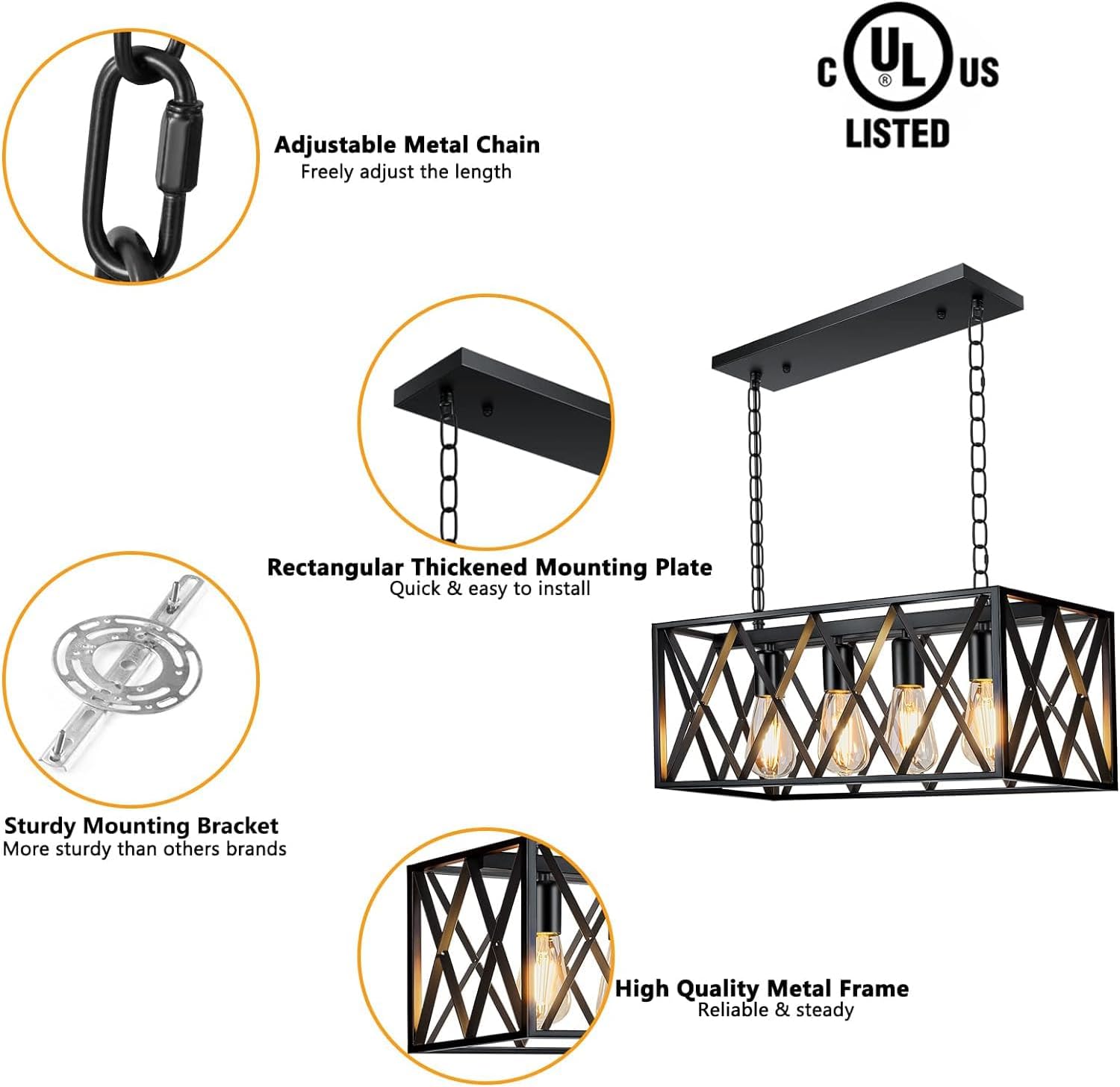 Rectangular Farmhouse Metal Pendant Light — 4-Light - View 2