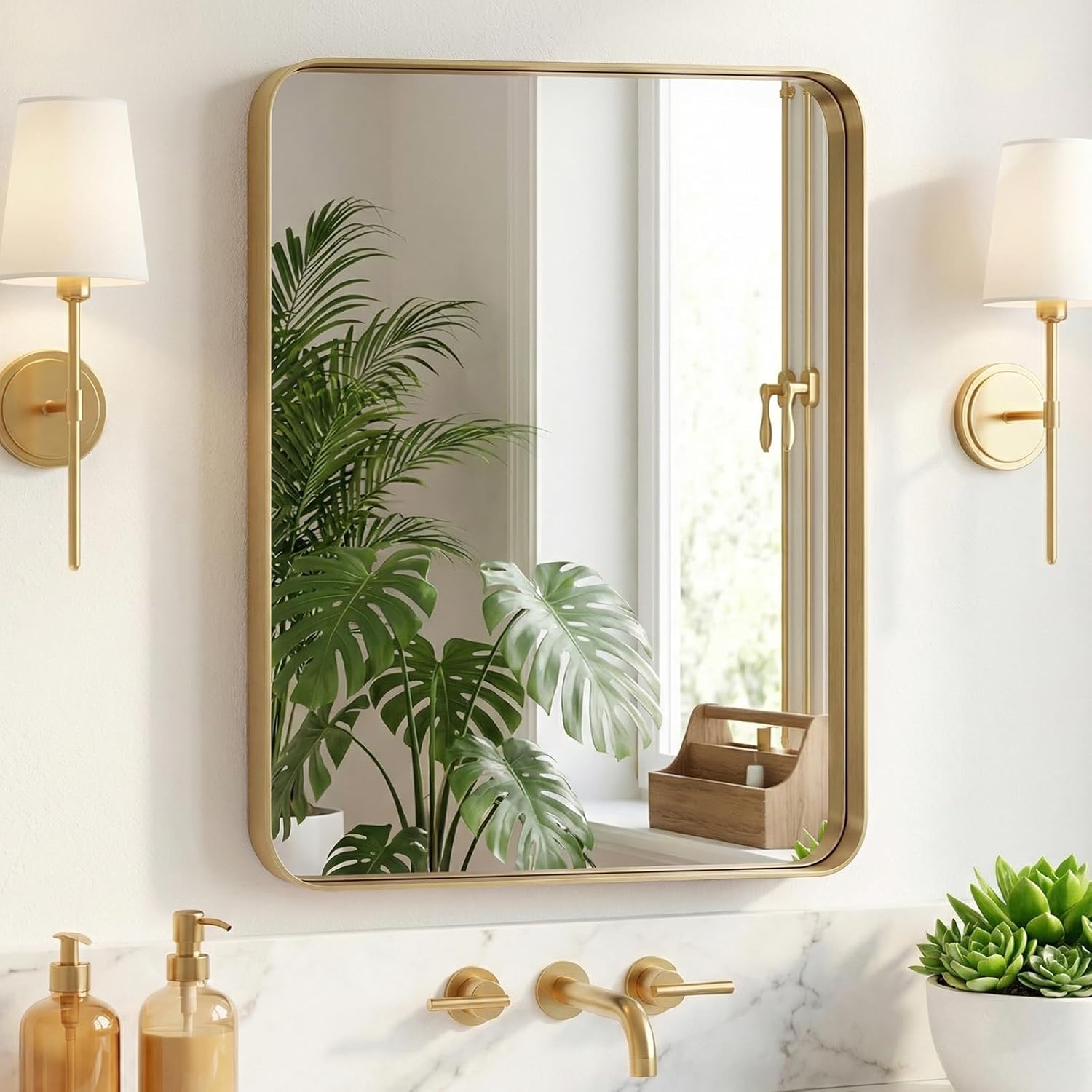 Framed Luxe Black Wall Mirror — 40" — Gold-rect