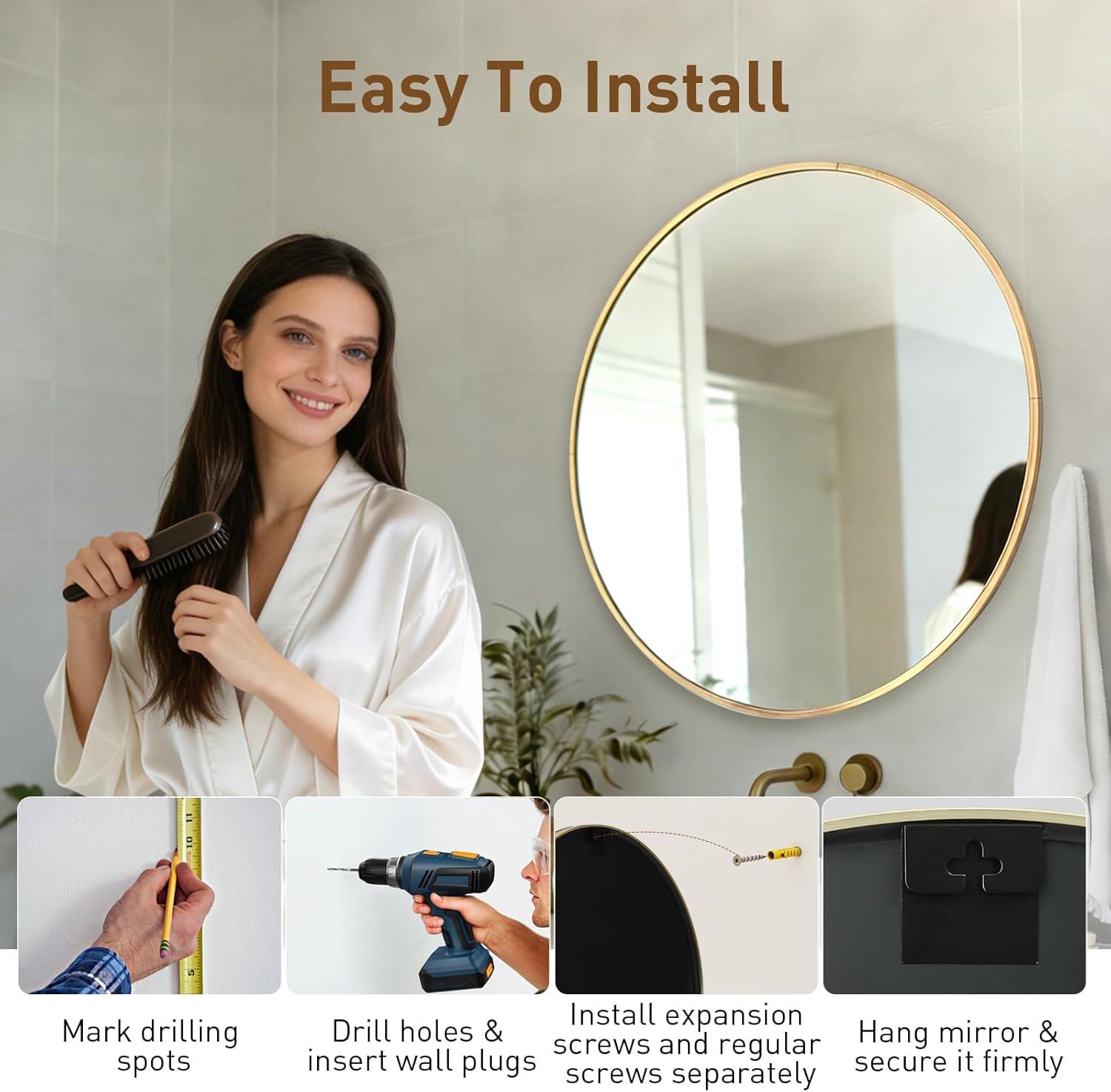Round Luxe Beige Wall Mirror — 30" - View 5