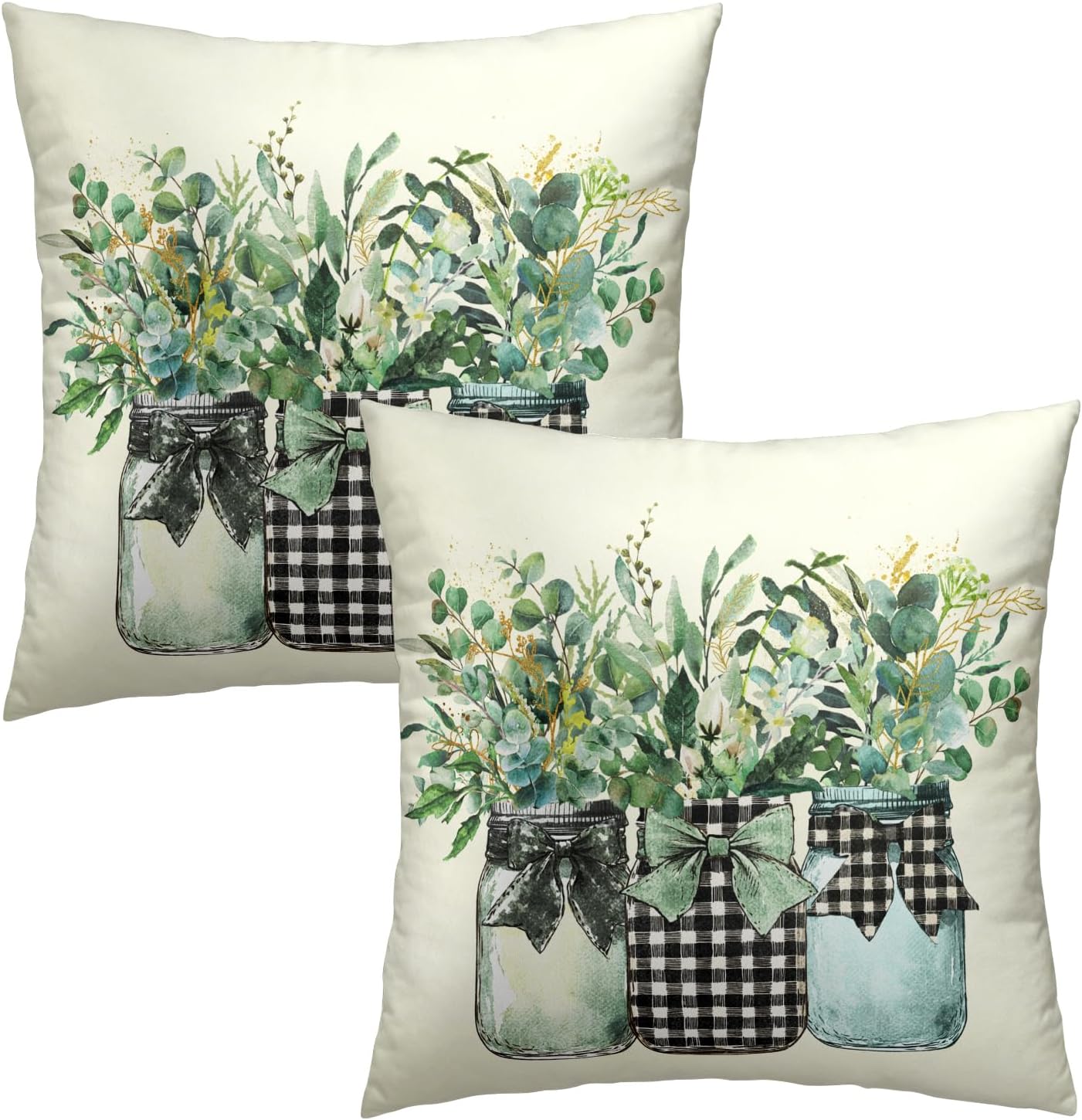 Vintage Boho Black Pillow Cover — 18" — Leaf Vase