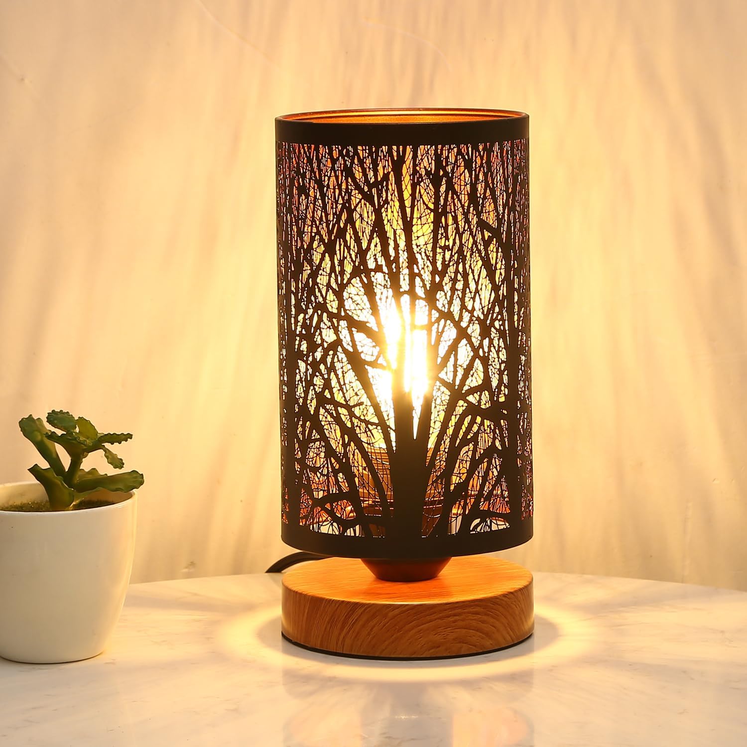 Dimmable Farmhouse Metal Bedside Lamp — tree