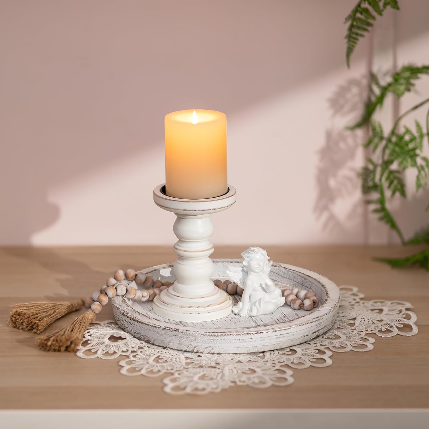 Round Farmhouse Brown Pillar Candle - View 4