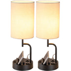 USB Charging Modern Beige Bedside Lamp — Set of 2