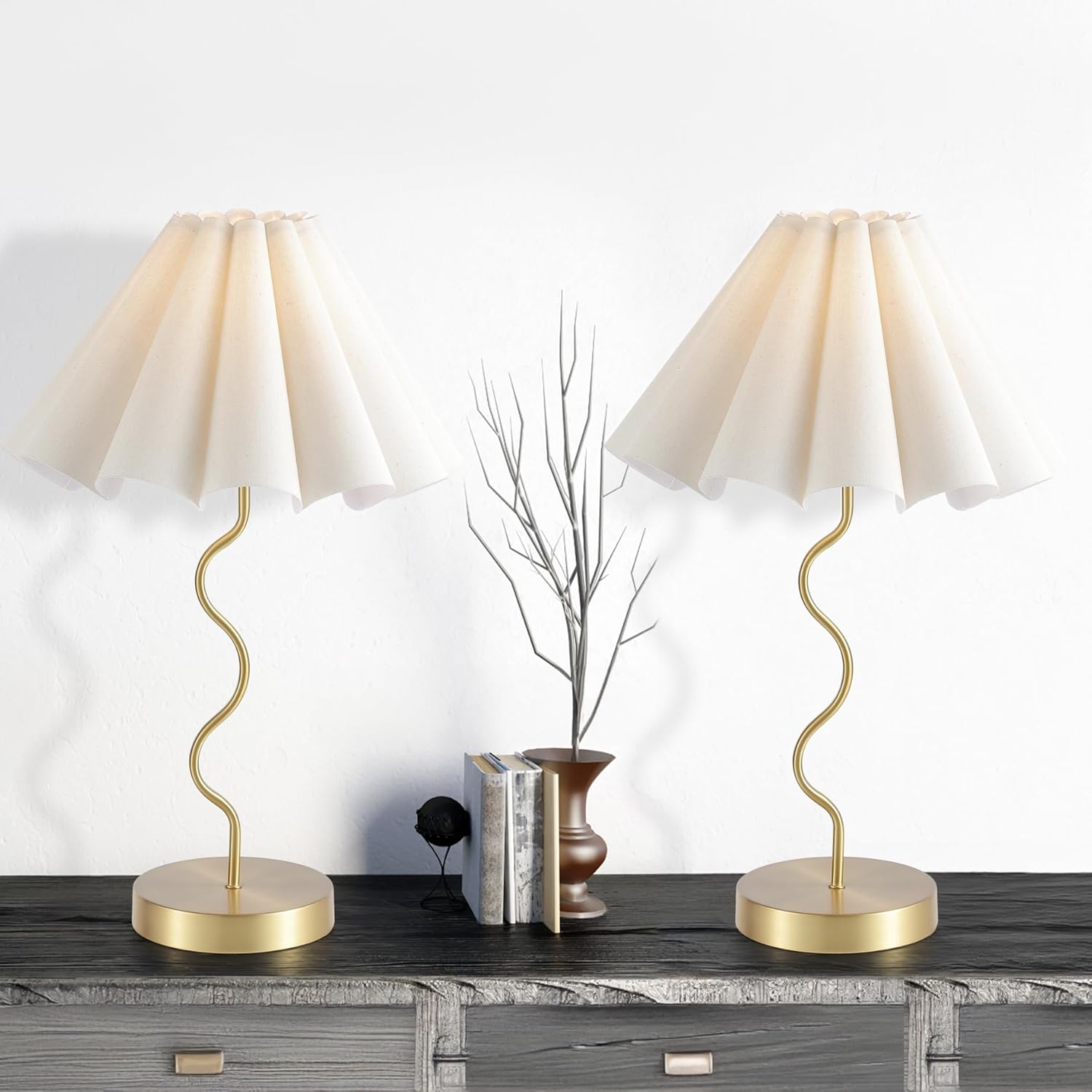 Linen Luxe Black Bedside Lamp — Gold 2 Set