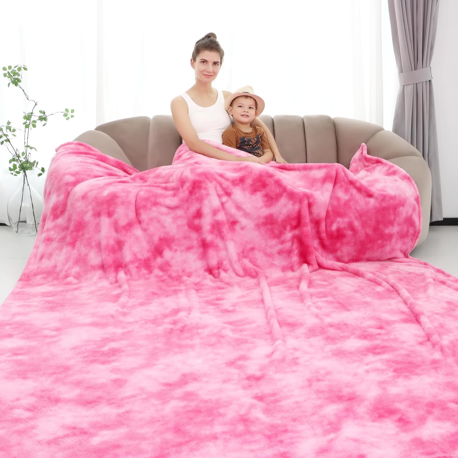 Luxe Blue Throw Pillow — 50" — Pink Tie Dye Blanket