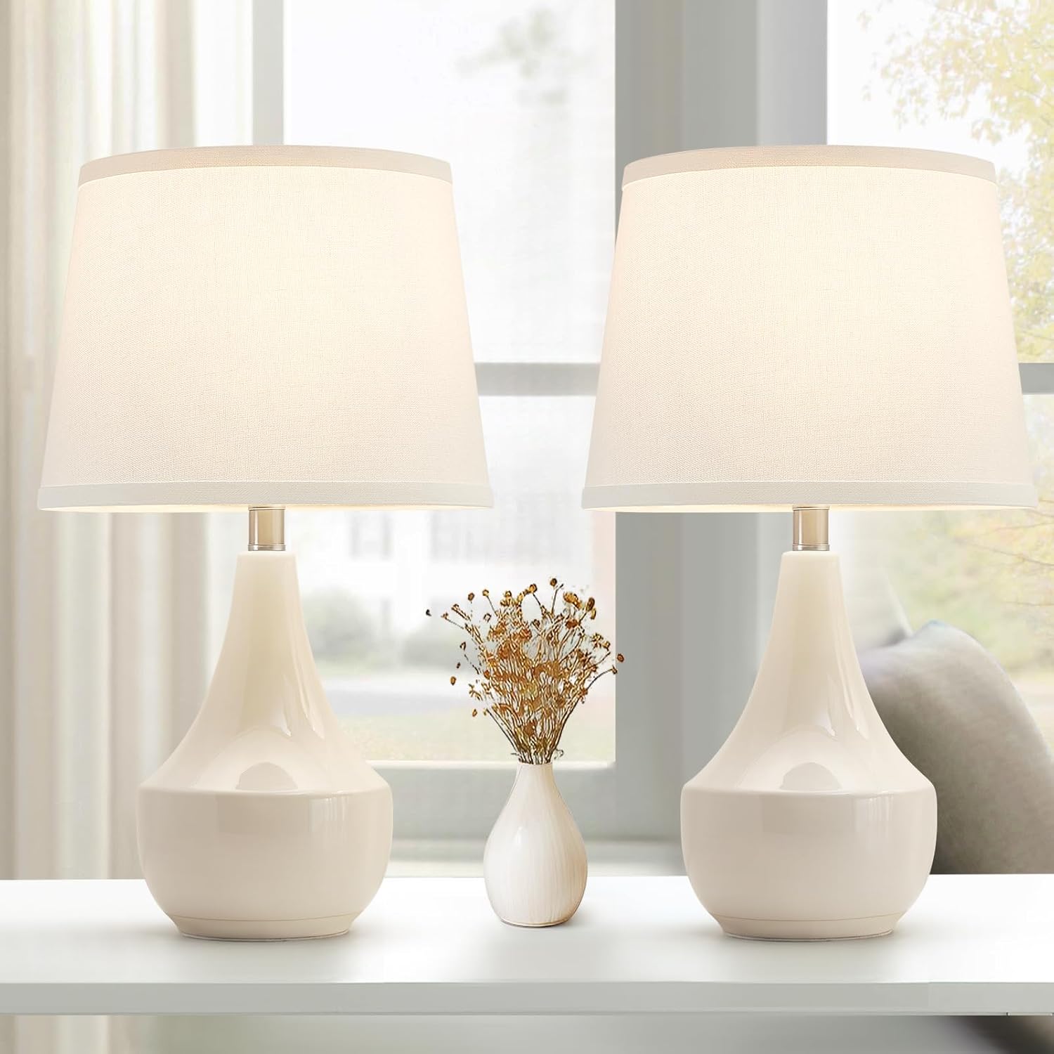 Modern Beige Nightstand Lamp — 18" — 18.63" Ceram