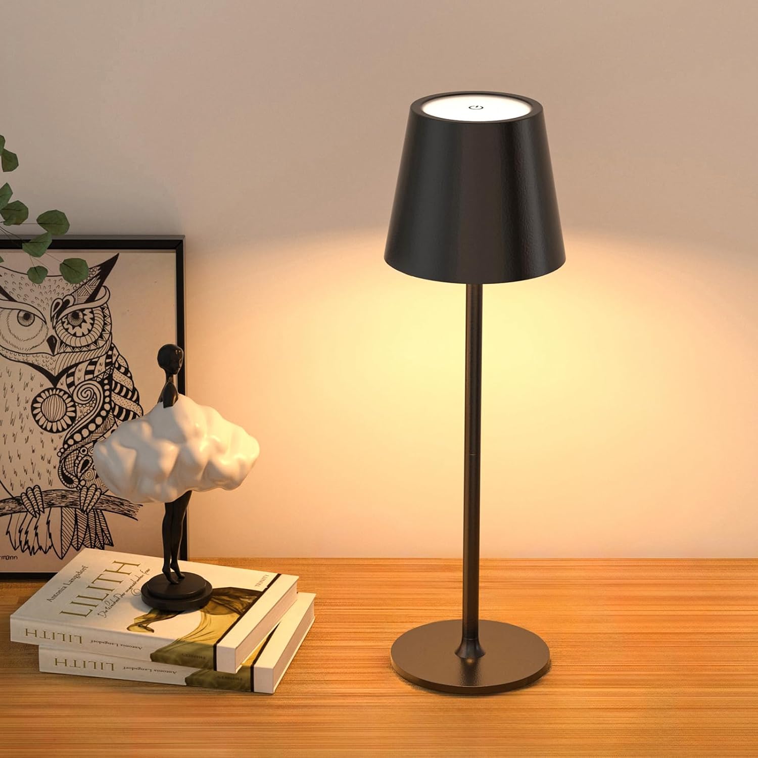Cordless Black Table Lamp — 1 Pack-Round Base