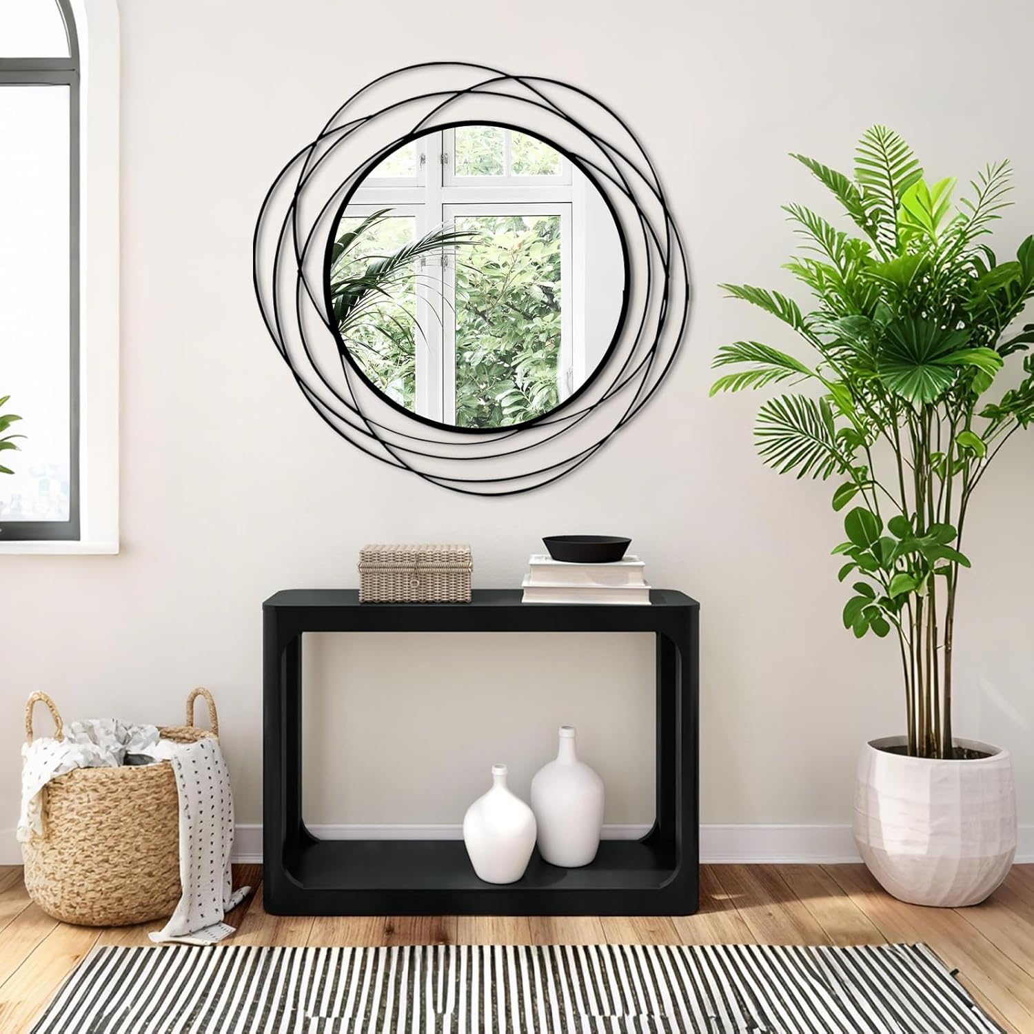 Round Modern Black Wall Mirror — 26.8" - View 3