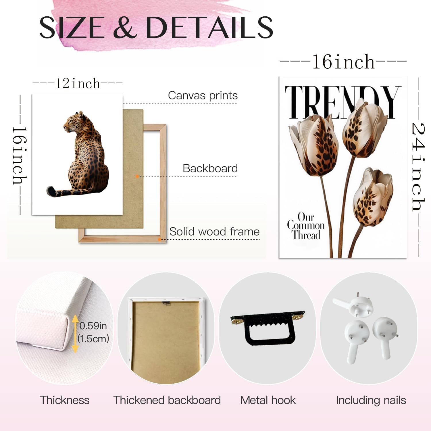 Framed Pink Canvas Wall Art — 12x16 - View 3