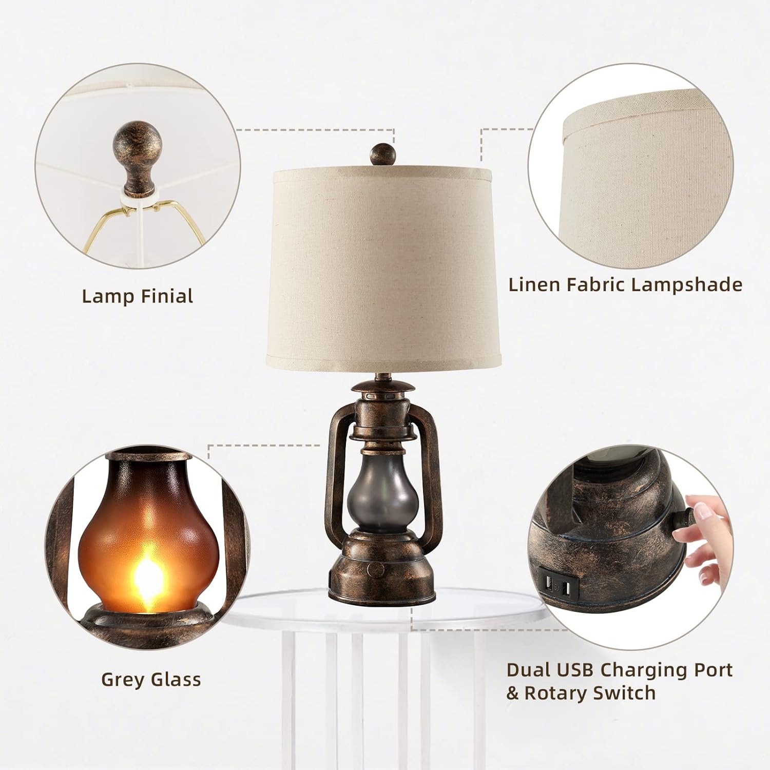 USB Charging Farmhouse Gold Desk Lamp — 22" - View 5