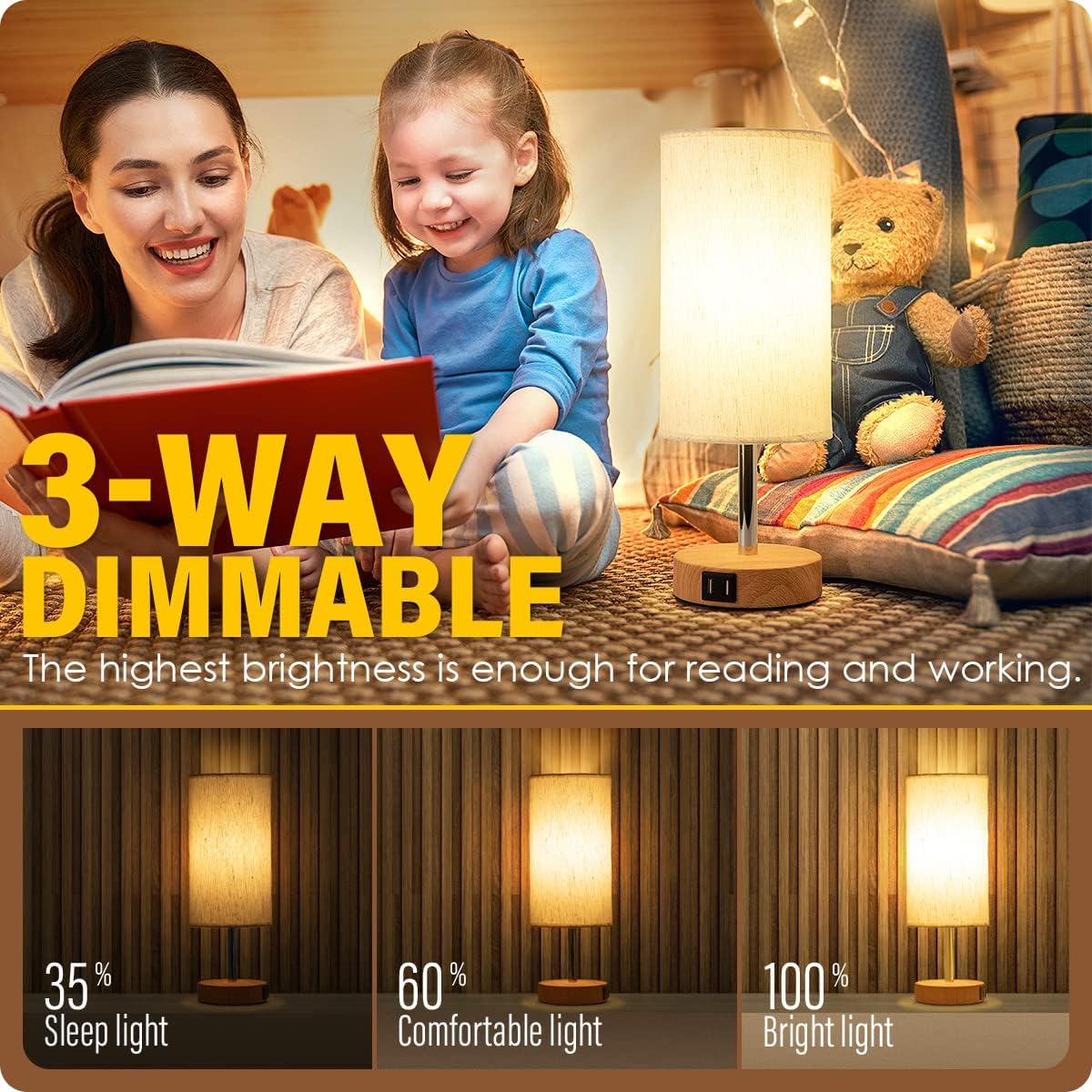 Dimmable Black Nightstand Lamp - View 2