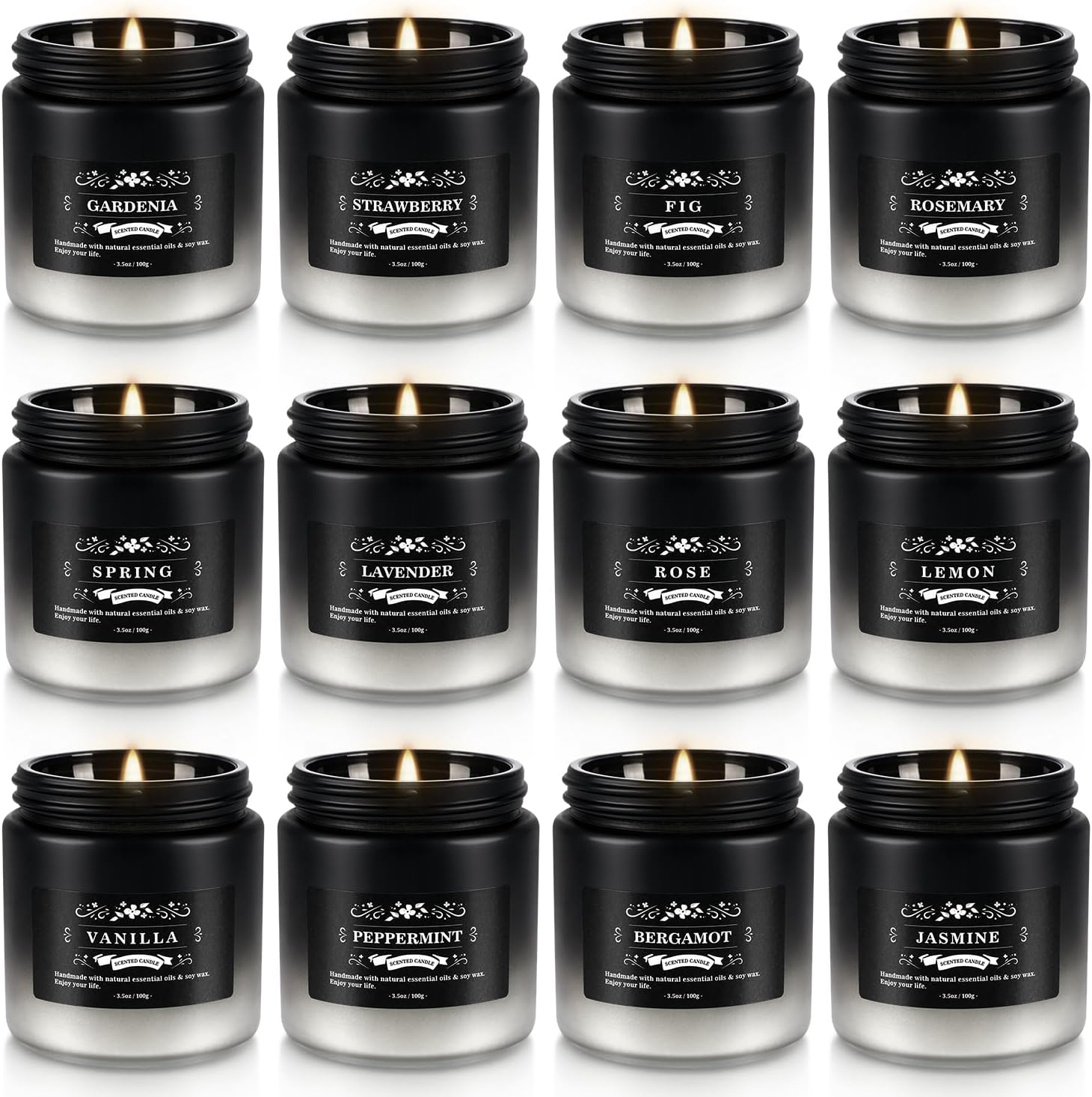 Soy Wax Luxe Black Scented Candle — Set of 4 — 12Pack-Black gradient