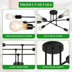 Mid-Century Black Chandelier — 6-Light - View 3