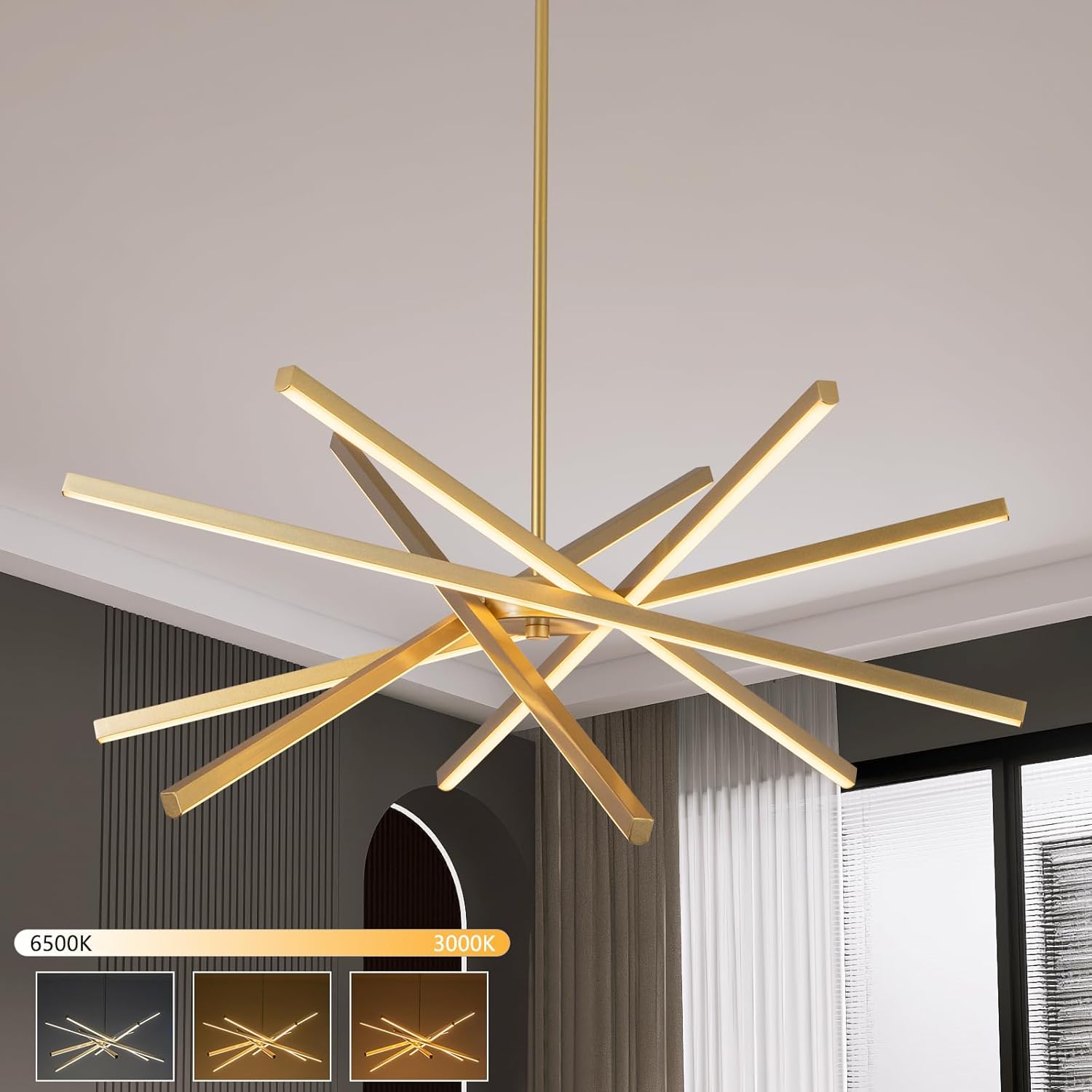 Dimmable Luxe Black Chandelier — Gold