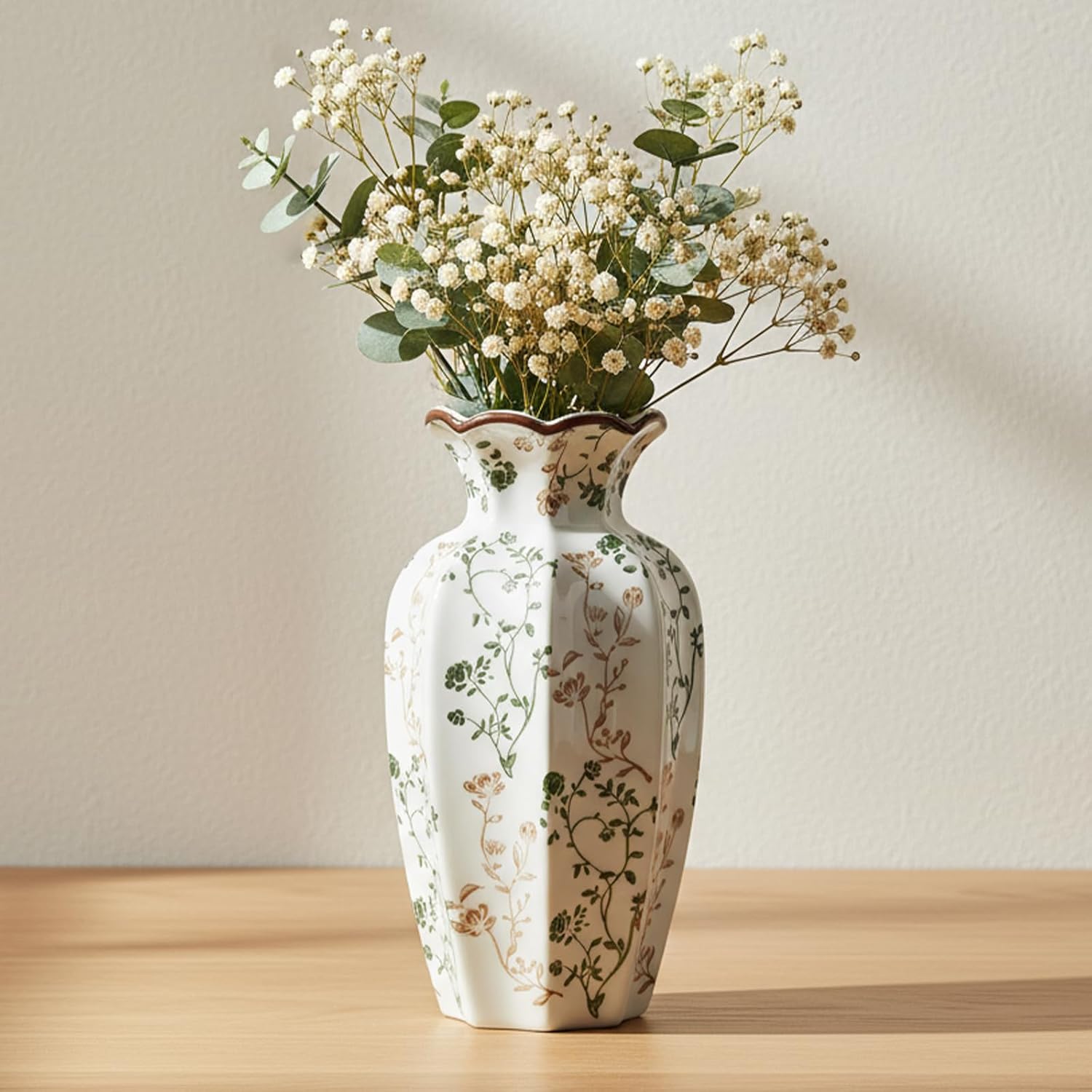 Vintage Blue Flower Vase — 28" — Brown and Green