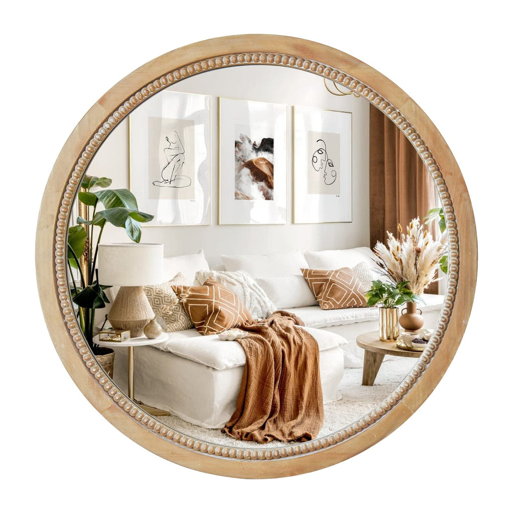 Round Boho Brown Wall Mirror — 24"