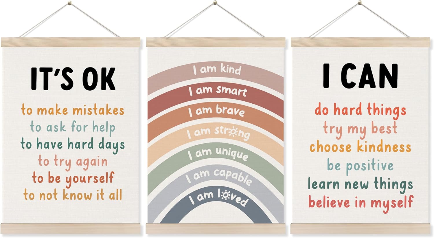 Framed Boho Fabric Wall Decor — 16" — Inspirational Classroom Rainbow